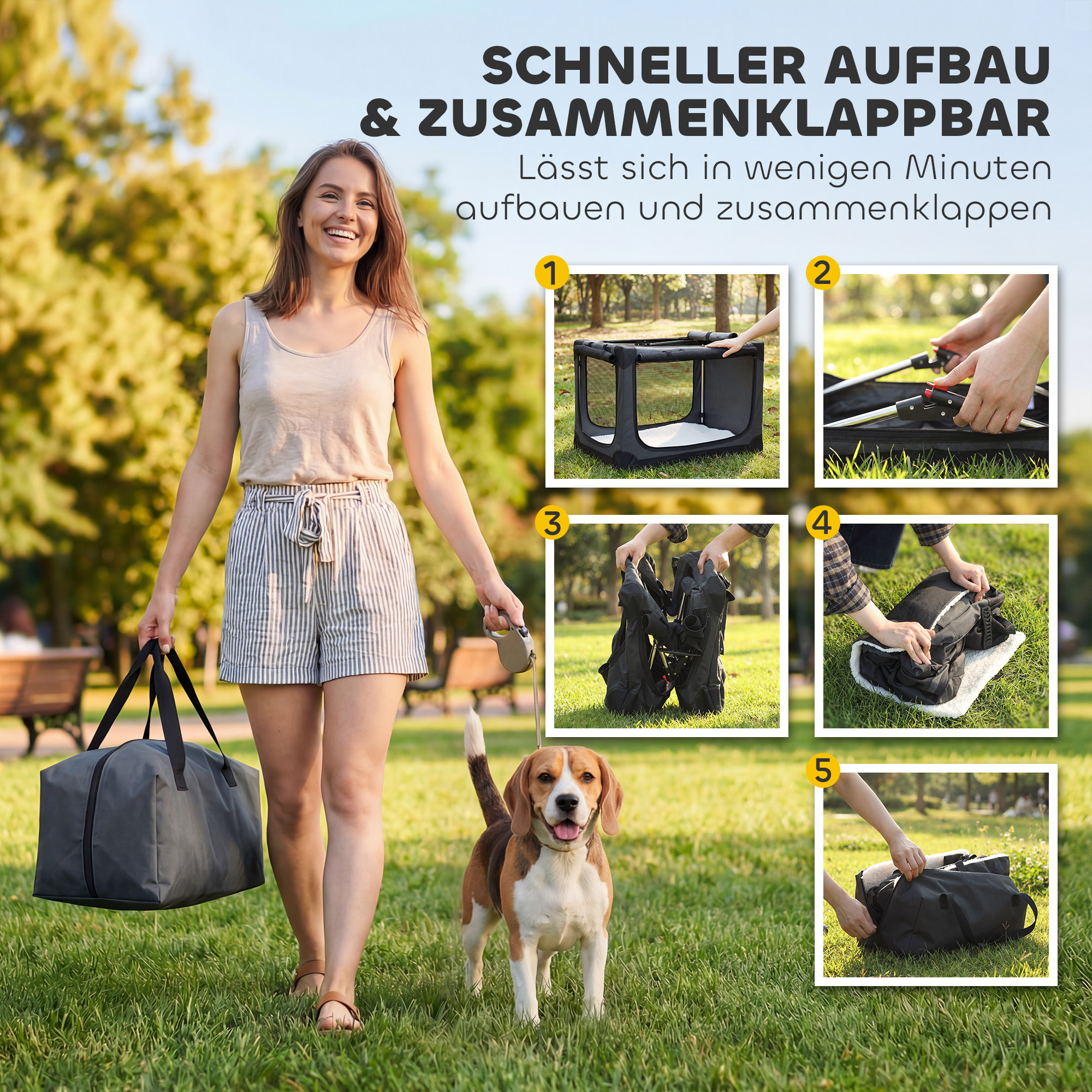 Hundebox faltbar Hundetransportbox mit Kissen abnehmbar waschbar Bezug aus Oxford-Gewebe für Hunde bis 20kg Armeegrün