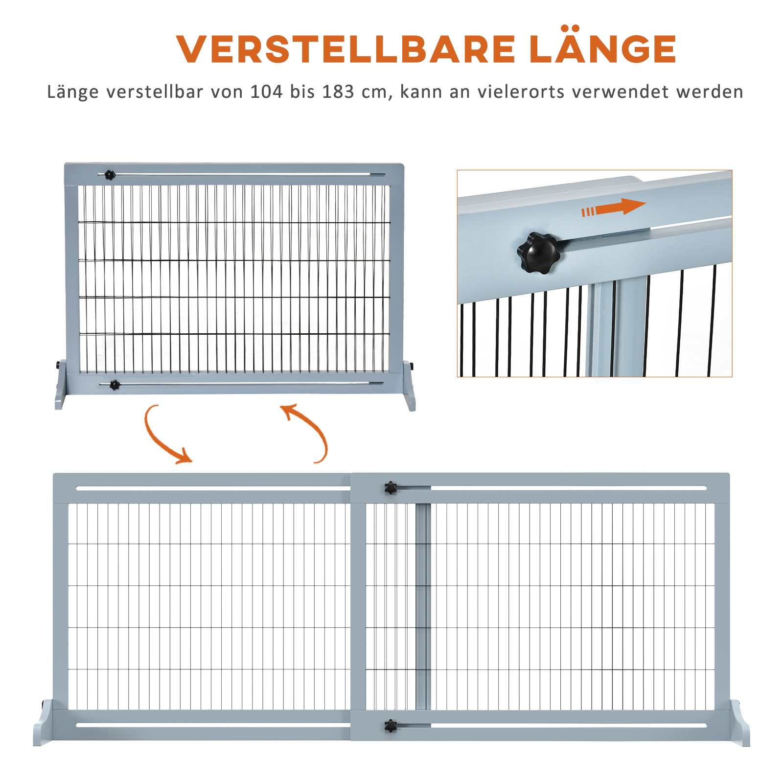 Hundeschutzgitter, Treppenschutzgitter, 180 cm hoch, höhenverstellbar, Grau + Schwarz