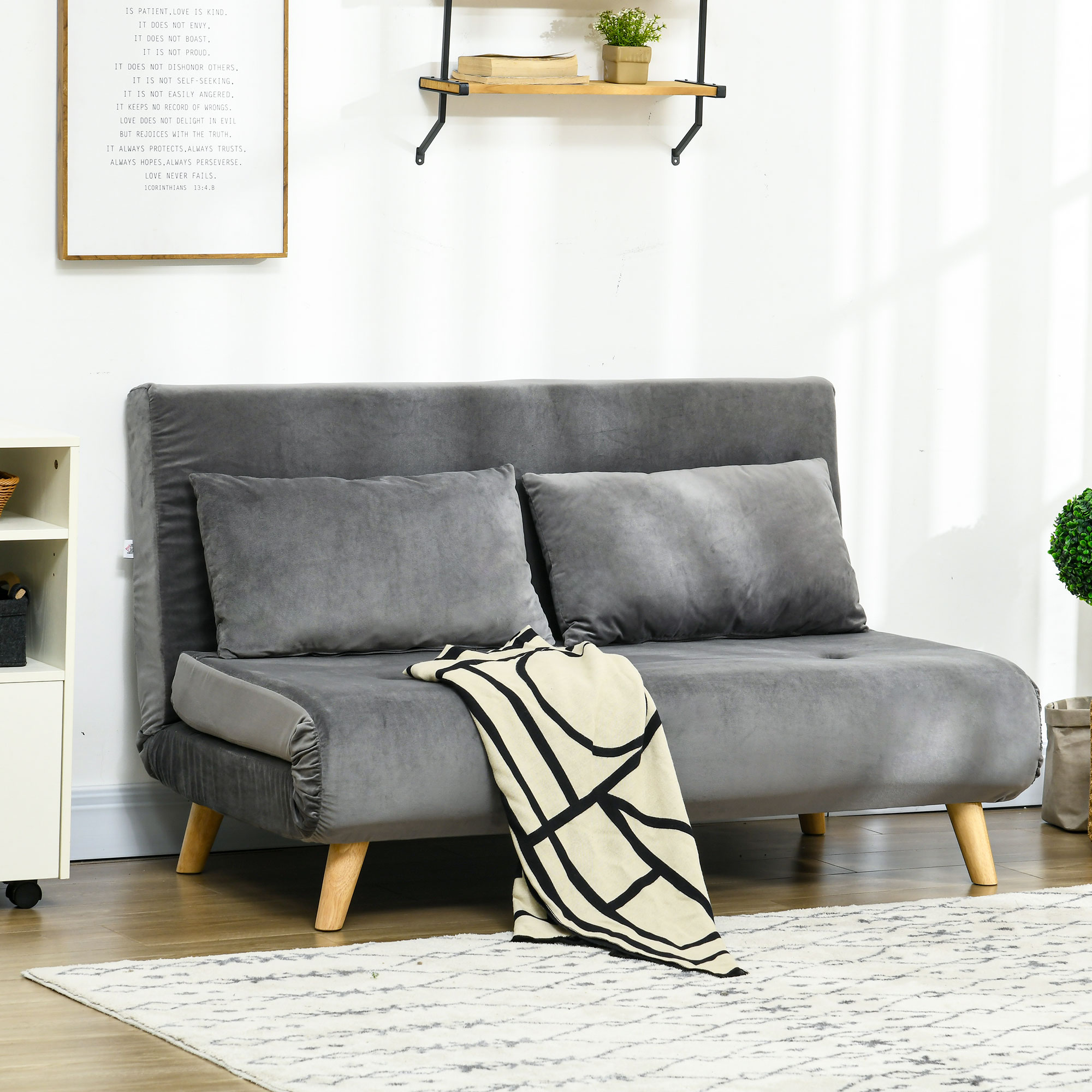 Schlafsofa Relaxsofa Sofa Couch, inkl, 2 Kissen, Samtoptik, 130 x 78 x 79 cm, Grau