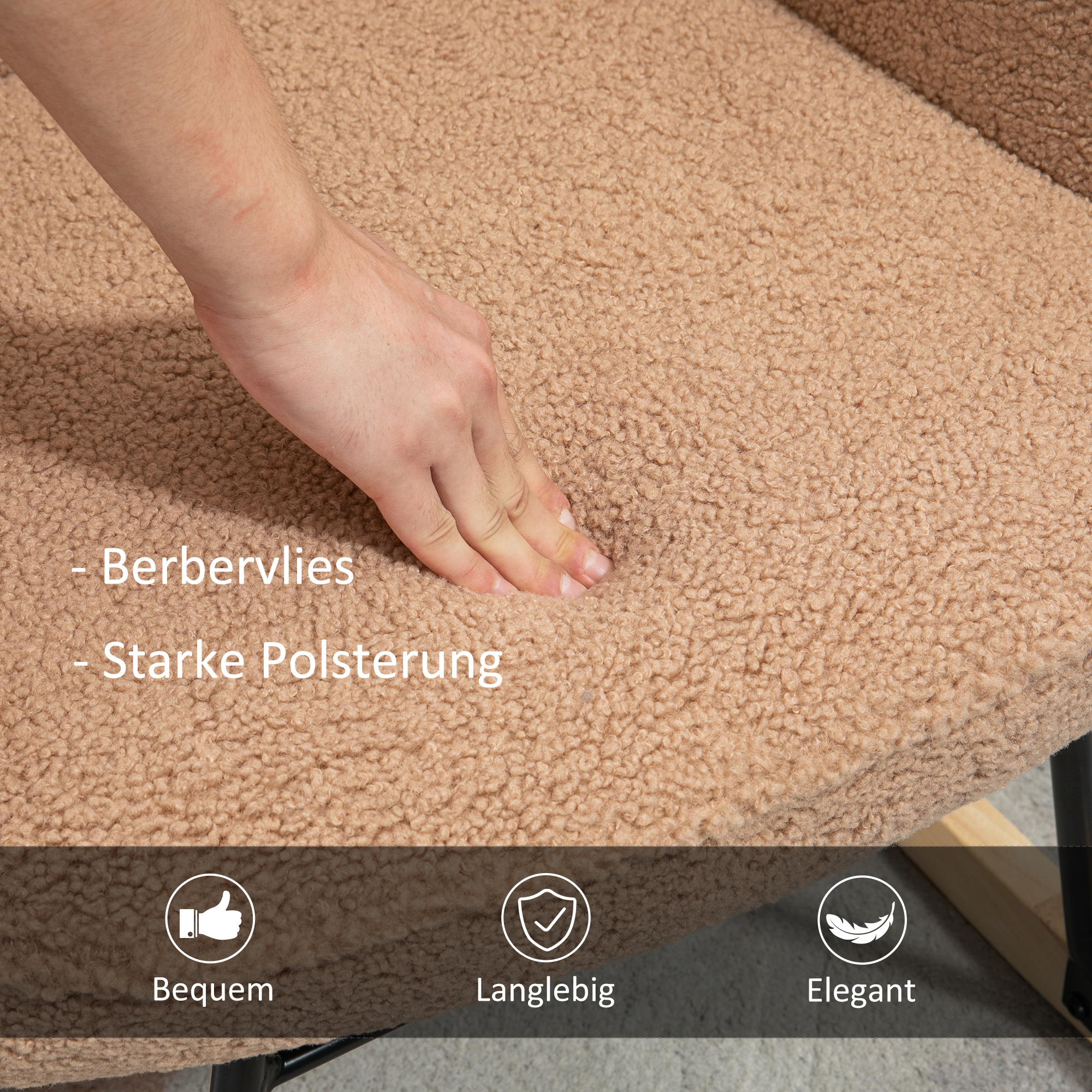 Schaukelstuhl im Retro-Design, Massivholz, Sessel, Relaxsessel, 98 cm x 71 cm x 101 cm, Braun