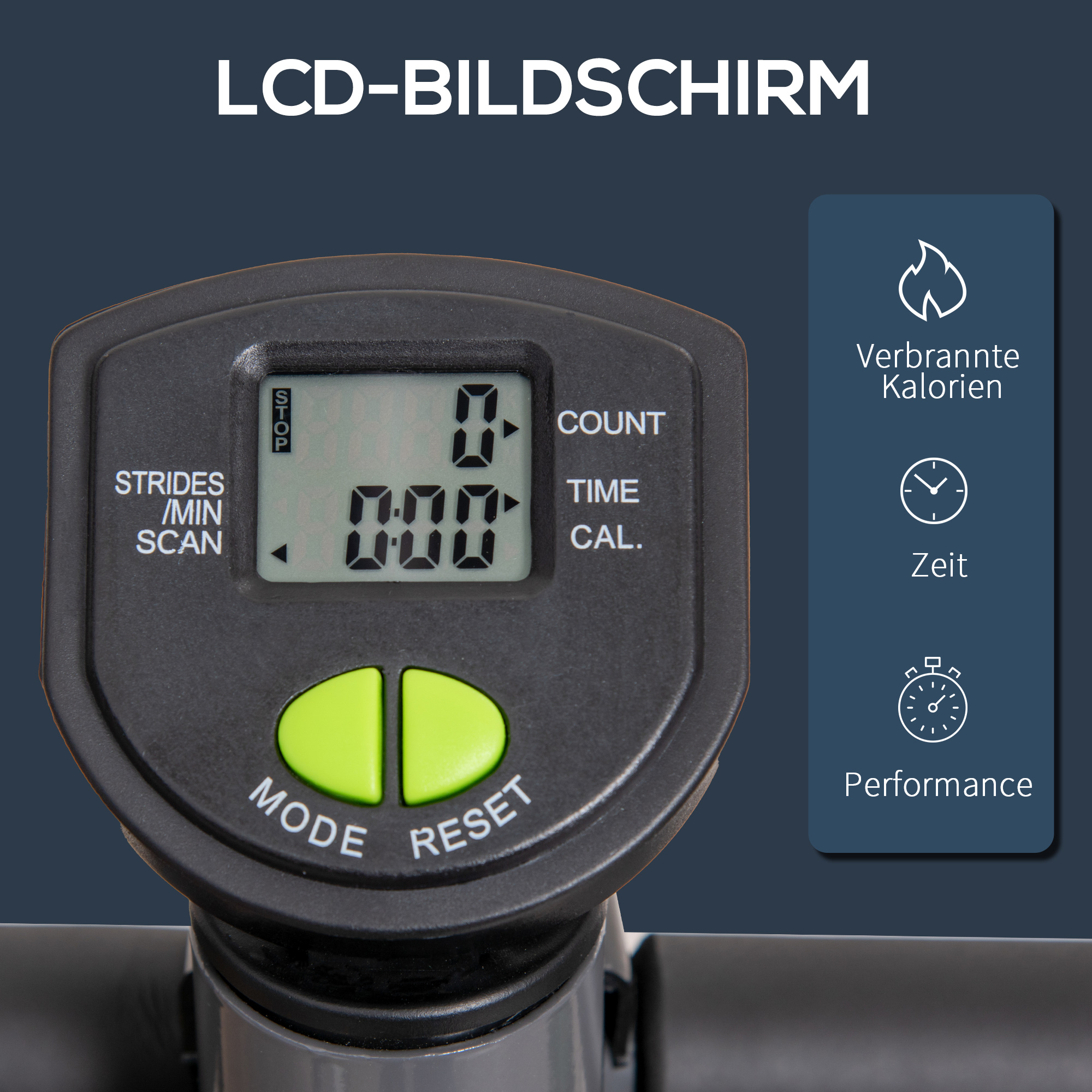 Stepper mit LCD-Monitor 55 x 44 x 108cm Stahl Grau+Grün+Schwarz