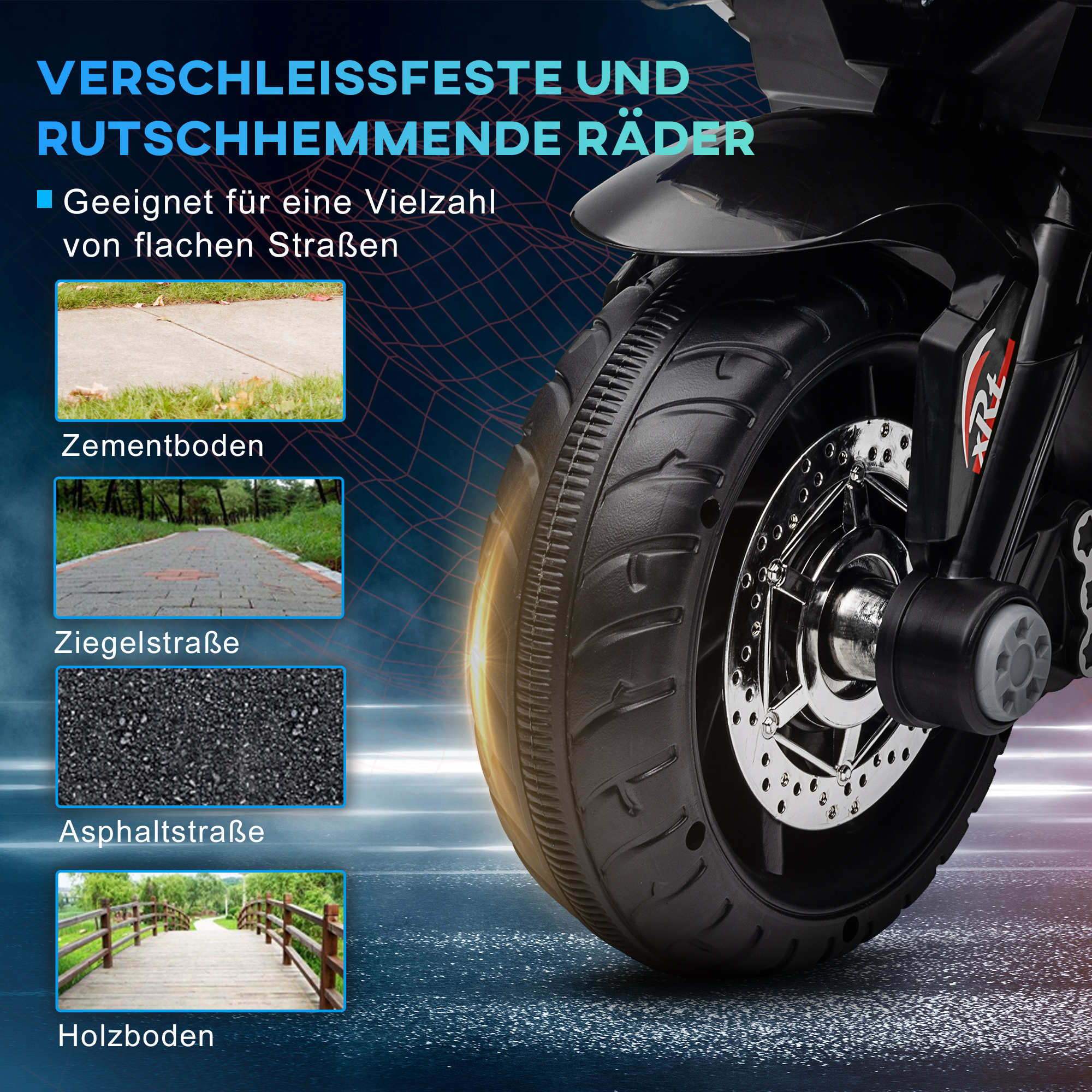 Elektro-Kindermotorrad, Lichter & Geräusche, 3 km/h, wiederaufladbar, Kunststoff & Metall, Blau/Weiß