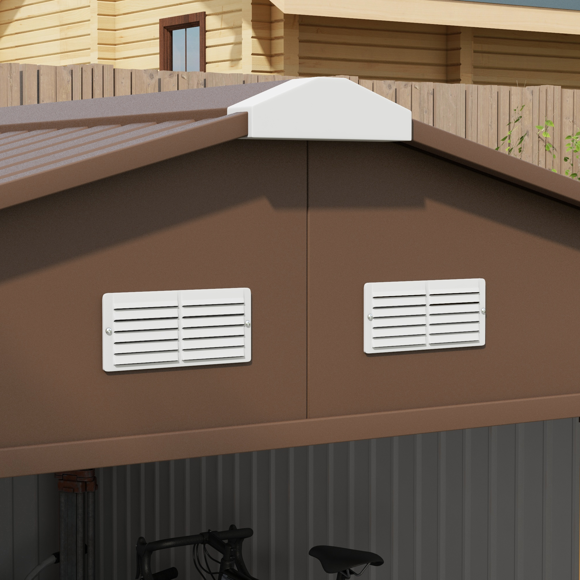 Stahl Gerätehaus 20m³ Geräteschuppen Gartenhaus Fahrradschuppen Garten Schuppen Braun 340 x 386 x 200 cm
