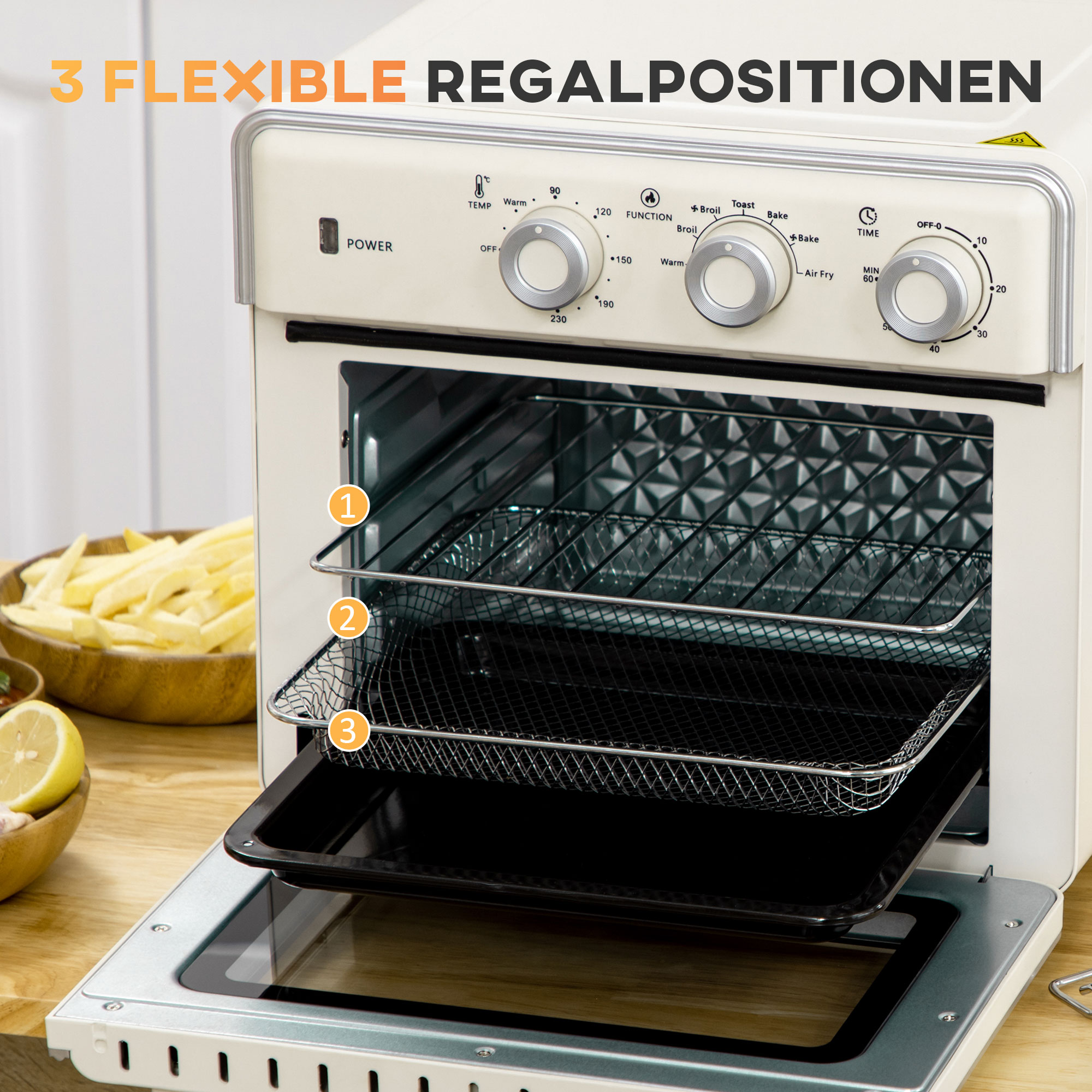 5-in1 Mini Ofen, 20 L Fassungsvermögen, 1400W, 1 Backrost, 1 Backblech, 60 Min. Timer