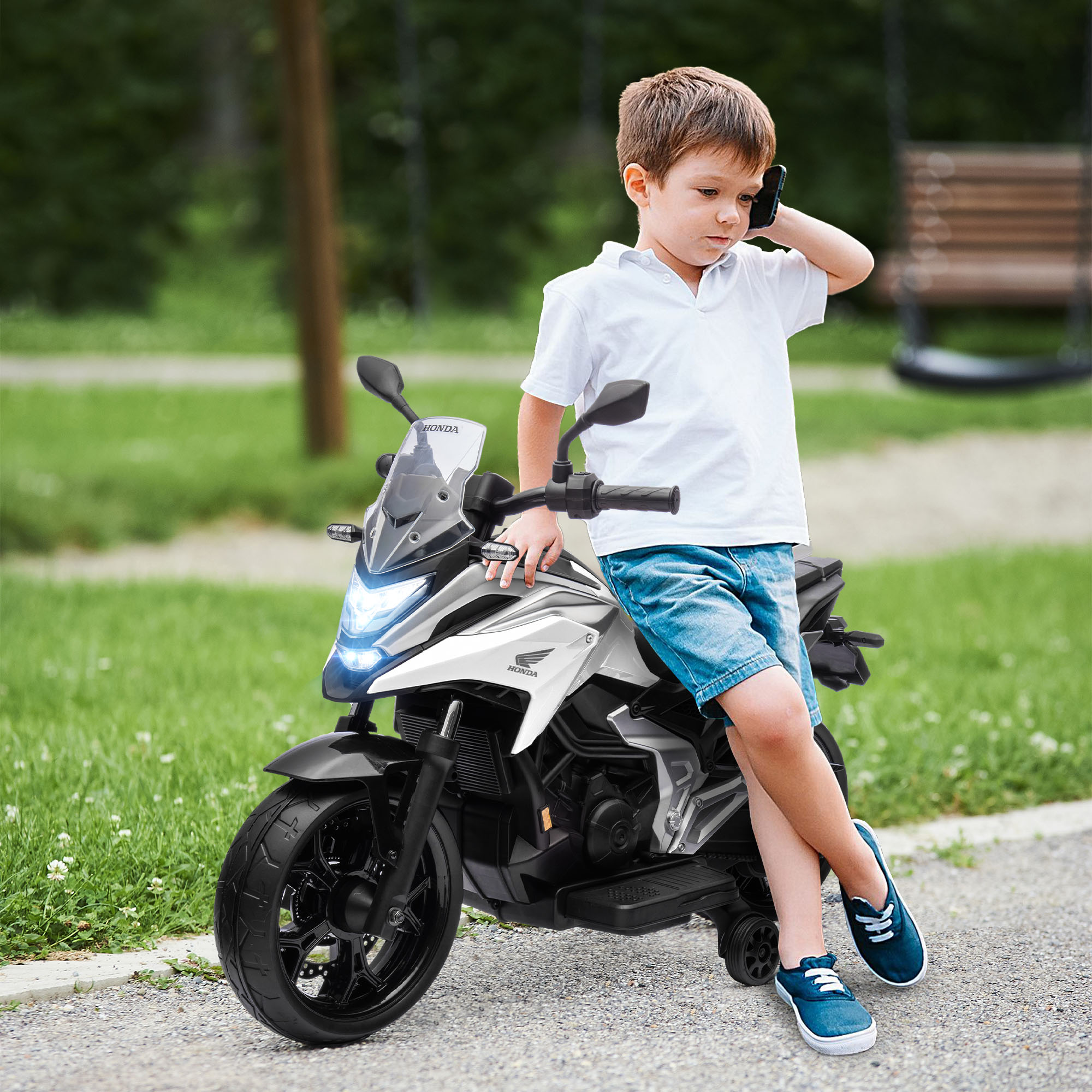 Elektro-Kindermotorrad, Honda, 3 km/h, Musik & Licht, 3-6 Jahre, bis 30 kg, Weiß