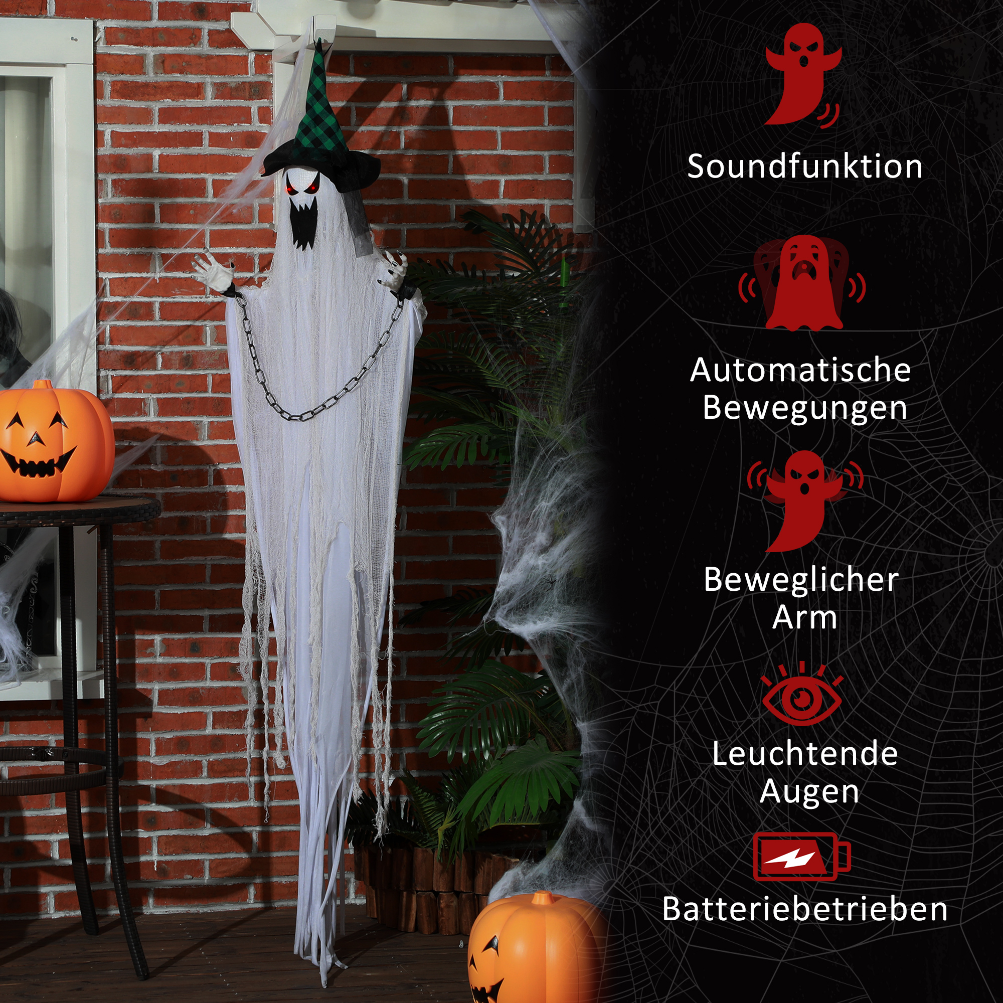 Geister-Dekoration für Halloween, Grusel-Heulen und Bewegung, batteriebetrieben Geister-Dekoration für Halloween, Grusel-Heulen und Bewegung, batteriebetrieben