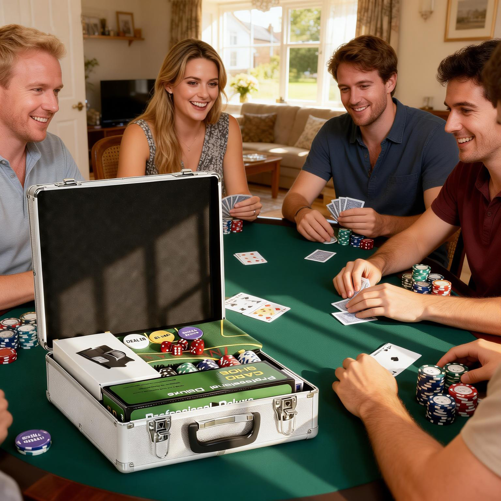 Poker-Set, 500 Chips, Würfel, 2 Kartendecks, Zubehör, Koffer, für 10 Spieler