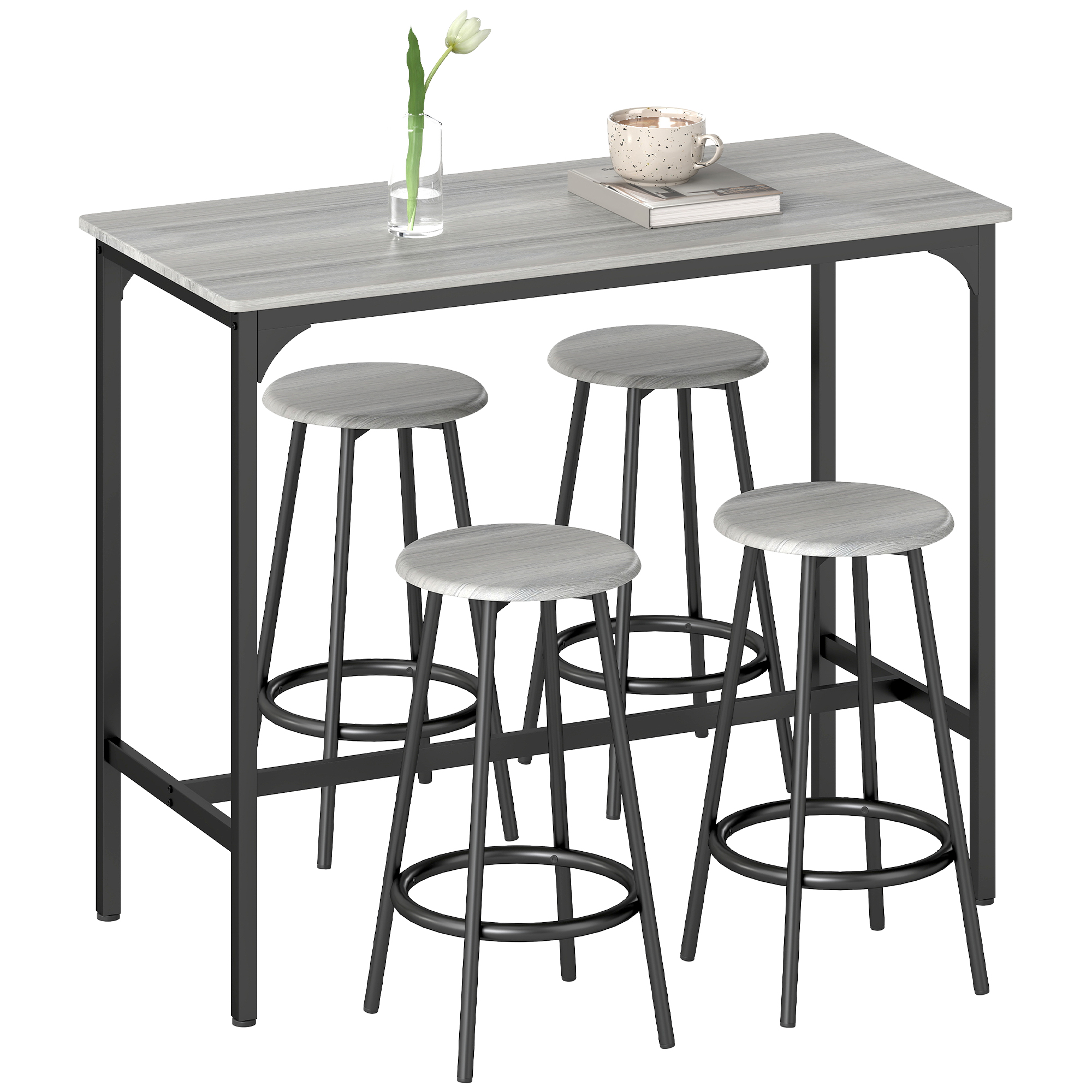 Bargarnitur, 5-teilig, Tisch & 4 Hocker, Industrie-Design, kompakt, rustikal
