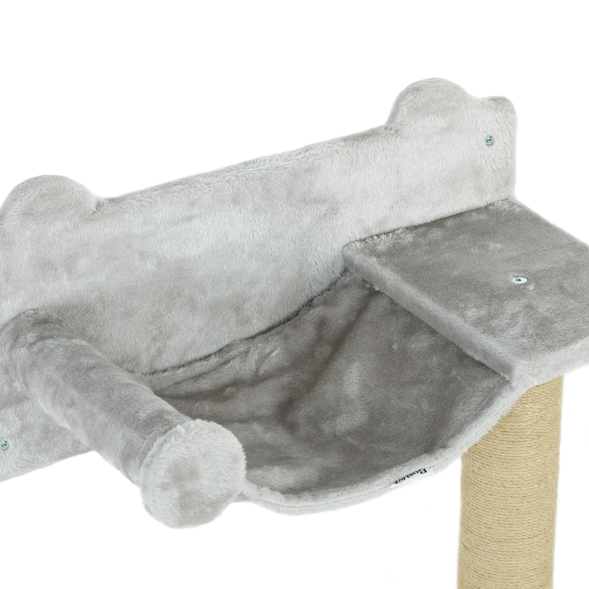 5-teiliges wandmontiertes Kletterset für Hauskatzen mit Kratzpfosten, Kratzmatte, Katzenbett, Spielzeugbällen, Hellgrau