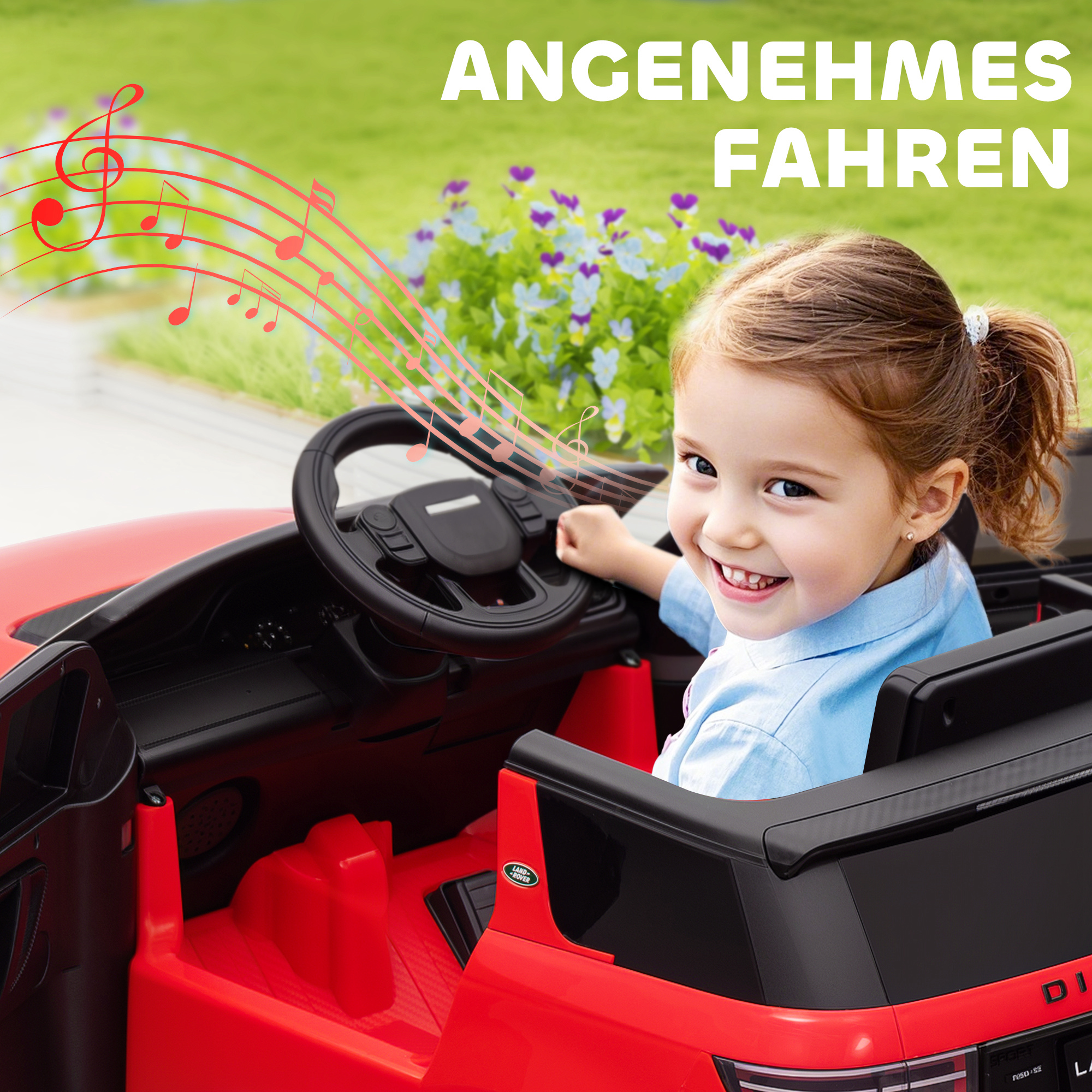 Kinder-Elektroauto, 12V Kinderfahrzeug mit Fernbedienung, LED-Lichtern, Musik und Hupe, 3-6 Jahre, Rot