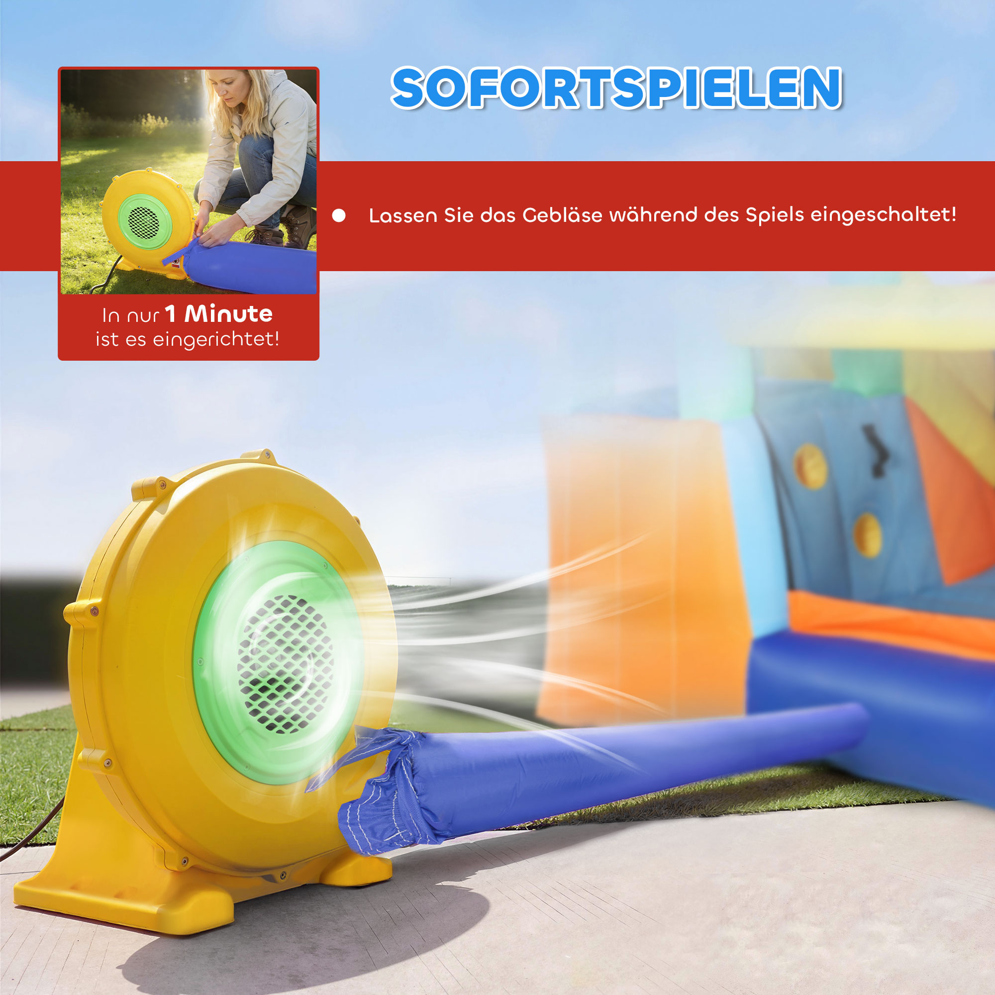 9-in-1 Aufblasbare Hüpfburg mit Gebläse Rutsche Planschbecken Wasserpistole für 3-8 Jahre 330x290x185 cm Mehrfarbig