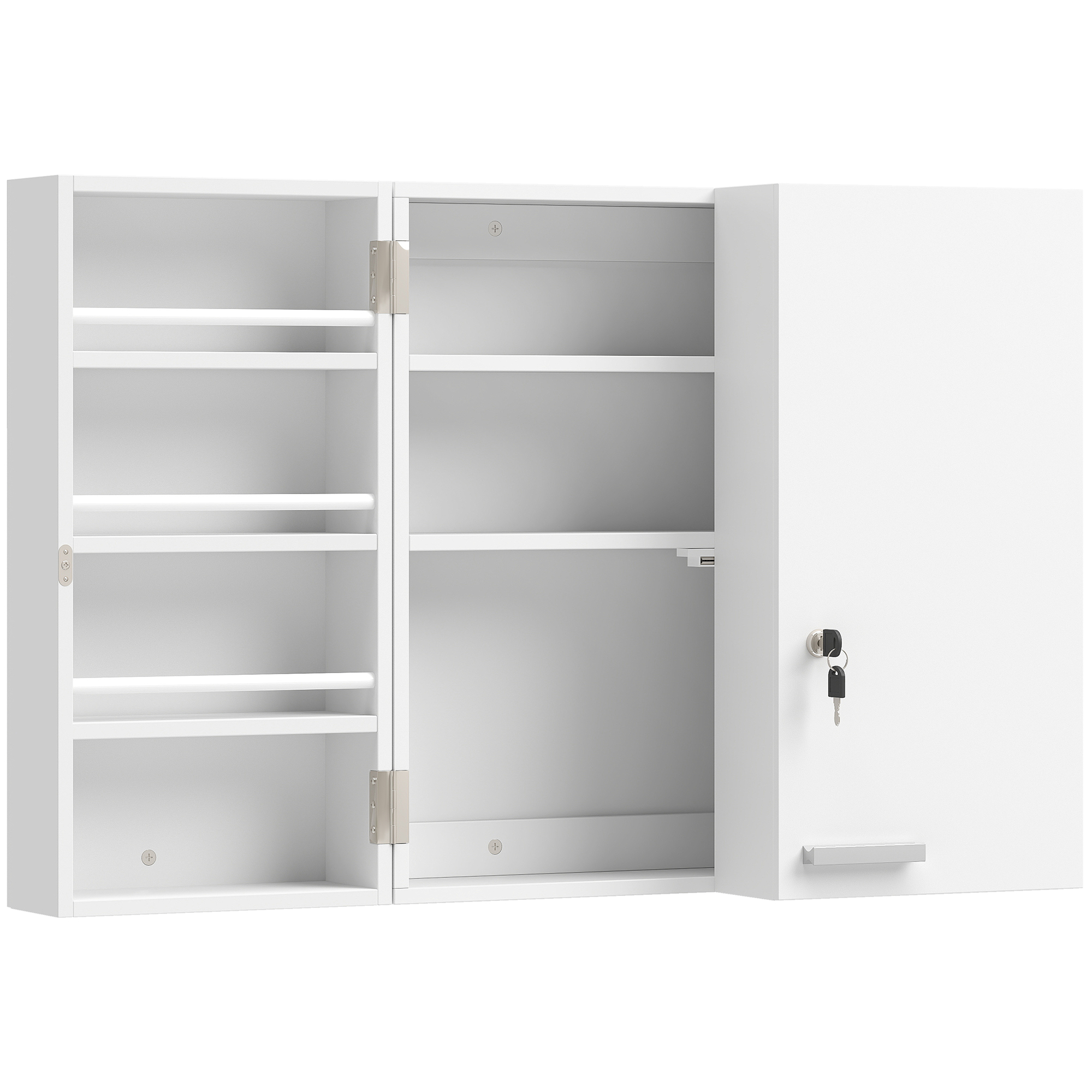 Medizinschrank abschließbar 2-türig Hängend Medikamentenschrank mit 11 Fächer 2 Schlüssel, 53 x 20 x 53 cm, Weiß