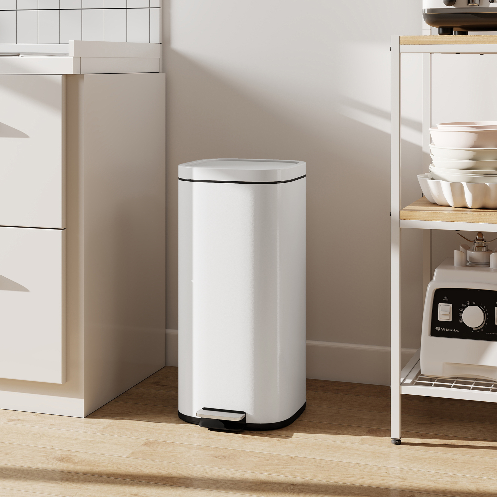 30L Küchenmülleimer Pedaleimer mit Deckel, Soft-Close- und Offenhalte-Funktion für Küche, Zuhause