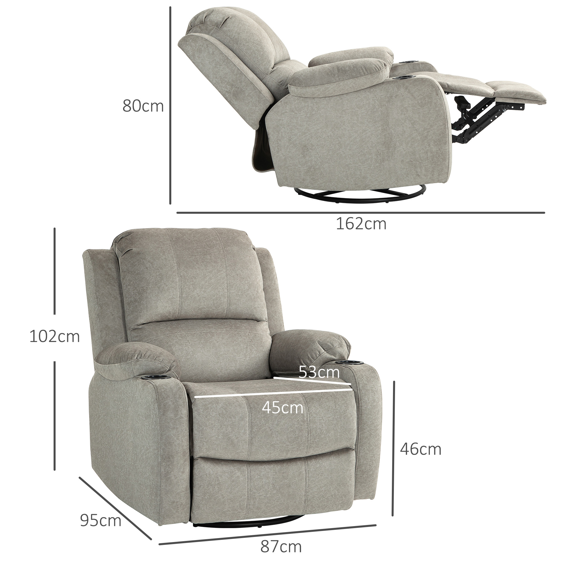 Relaxsessel mit Fußstütze und Liegefunktion, inkl. Getränkehalter, bis 150 kg, Braun