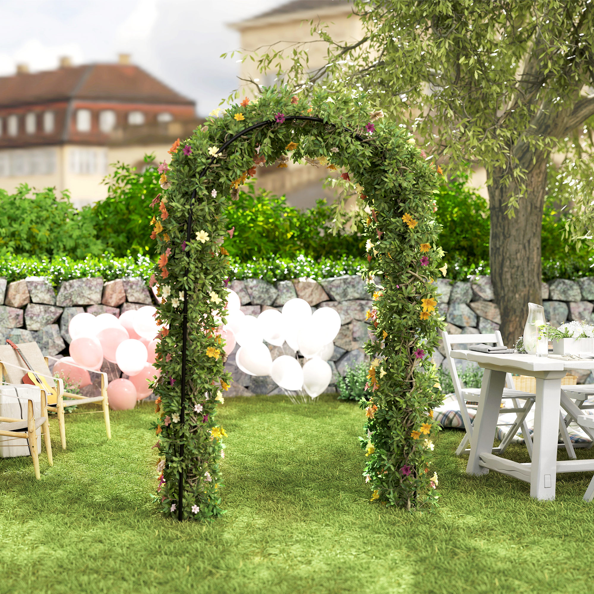 Rogenbogen Gartenbogen Torbogen, Vintage Design, 125 x 37 x 230 cm, Schwarz