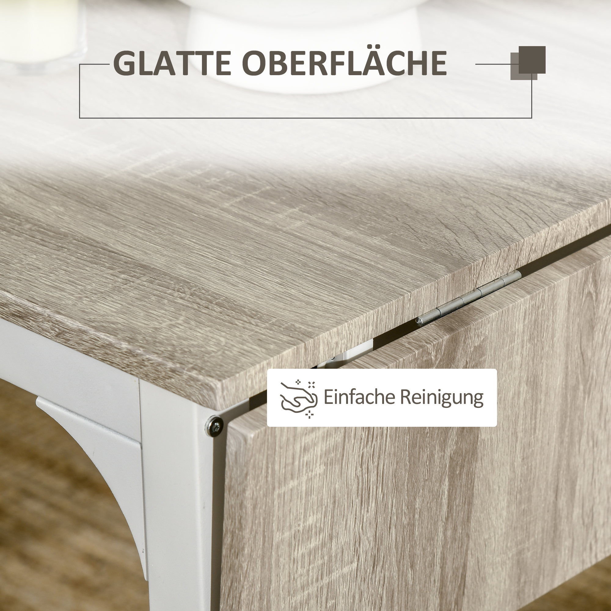 2-teilige Sitzgruppe, Klappbarer Esstisch mit 2 Stühlen, Klapptisch, 110 cm x 70 cm x 75 cm, Weiß + Natur