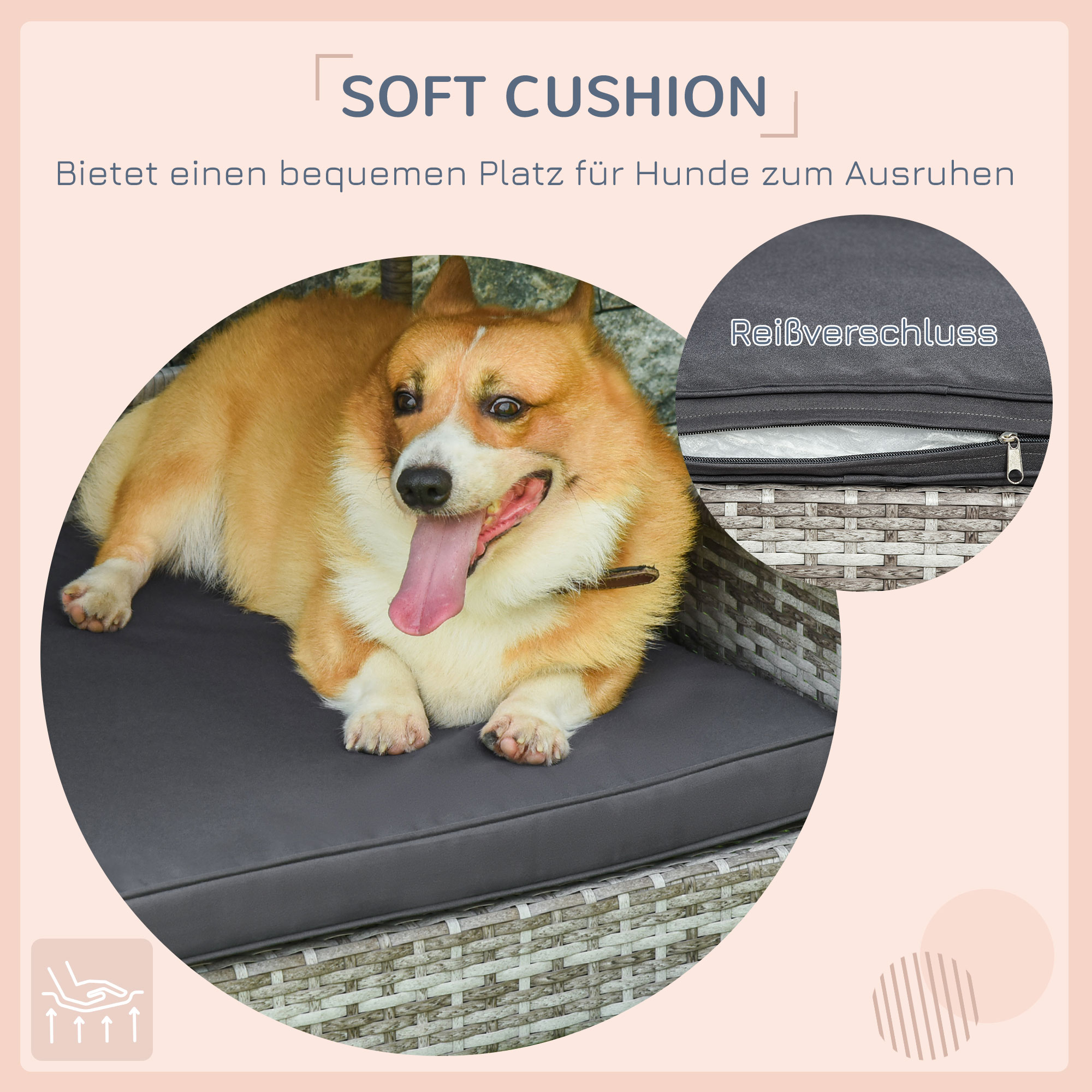Hundehütte Haustierbett Hundekorb, wetterbeständig, abnehmbares Poster, Grau