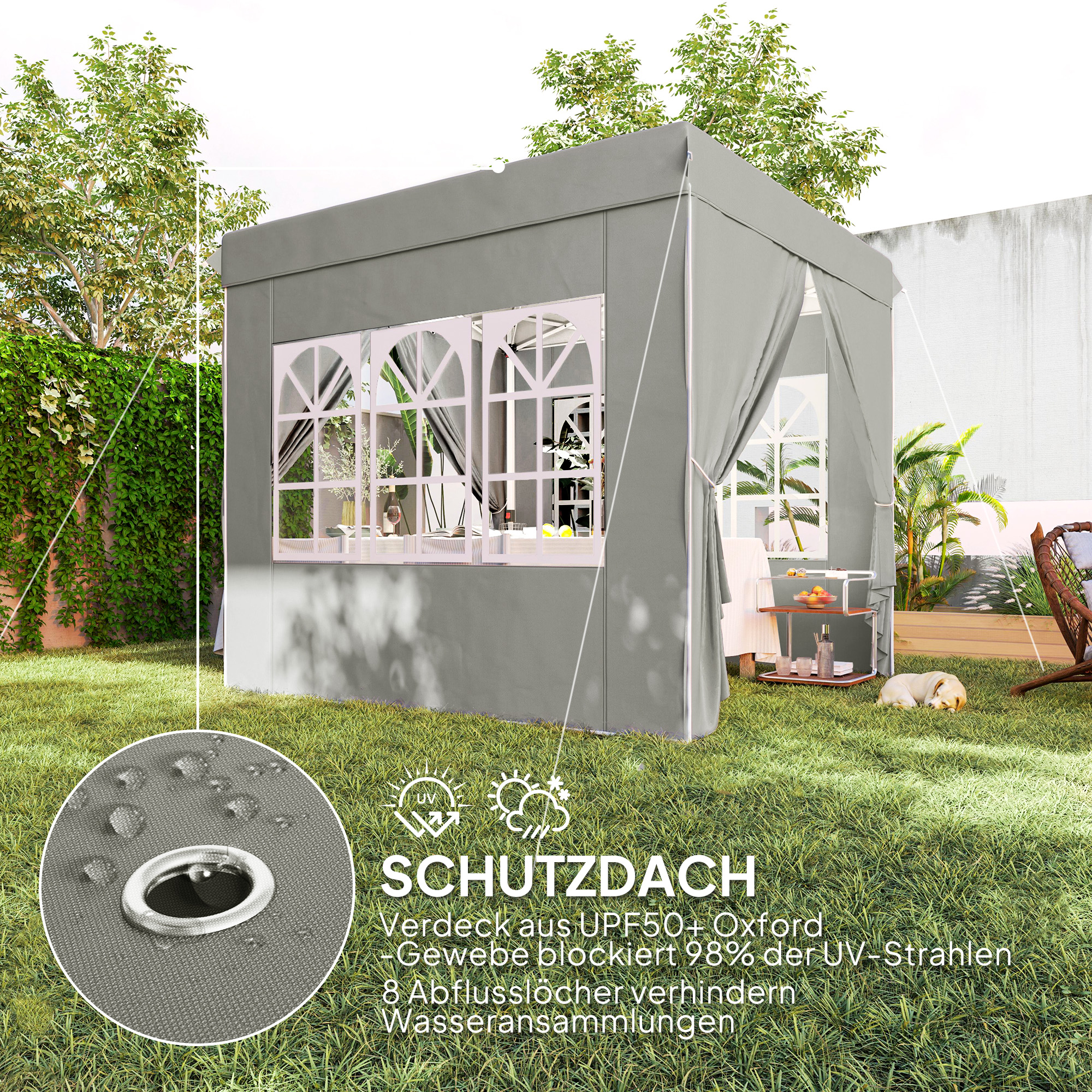 2,5 x 2,5 m Pop-up-Pavillon mit Seitenwänden und Tragetasche, UPF50+ höhenverstellbares Gartenzelt, Hellgrau