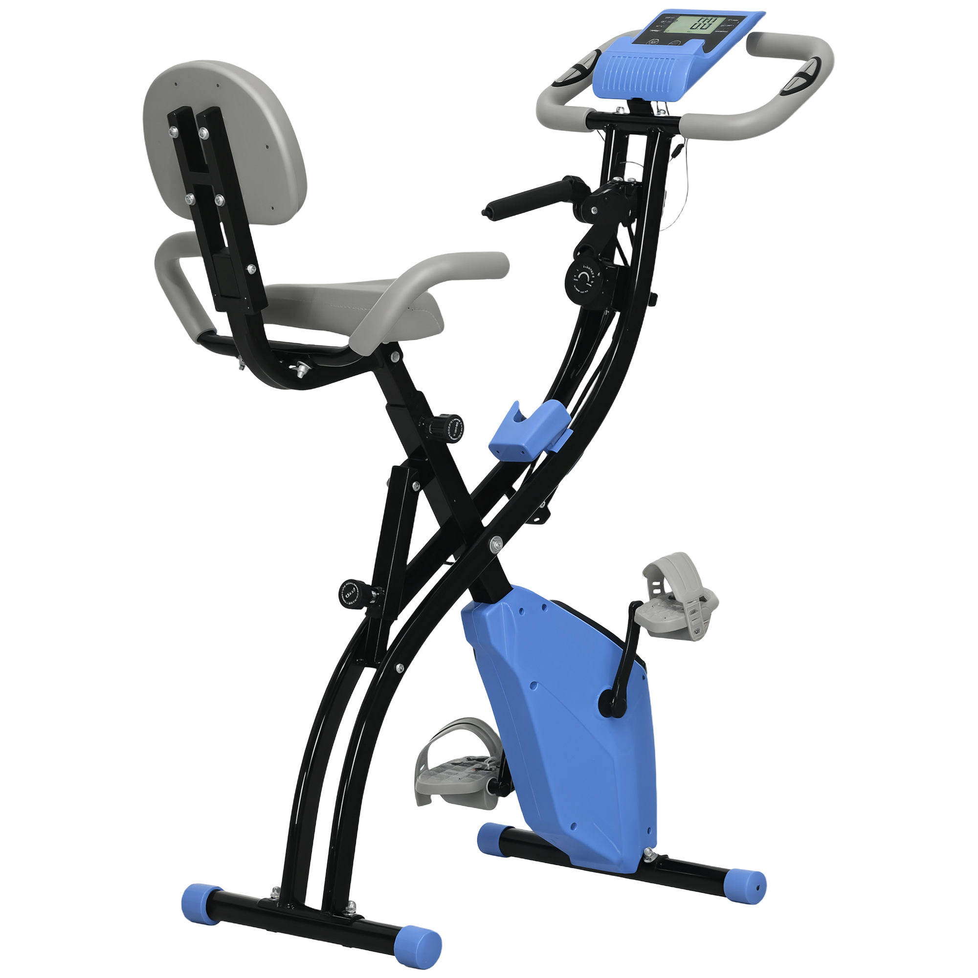 Heimtrainer 2-in-1 Fahrradtrainer mit LCD-Display Pulsmesser verstellbar Sitz Räder, klappbarer Hometrainer Trimmrad mit 8 stufig Magnetwiderstand, Spannseil, Stahl