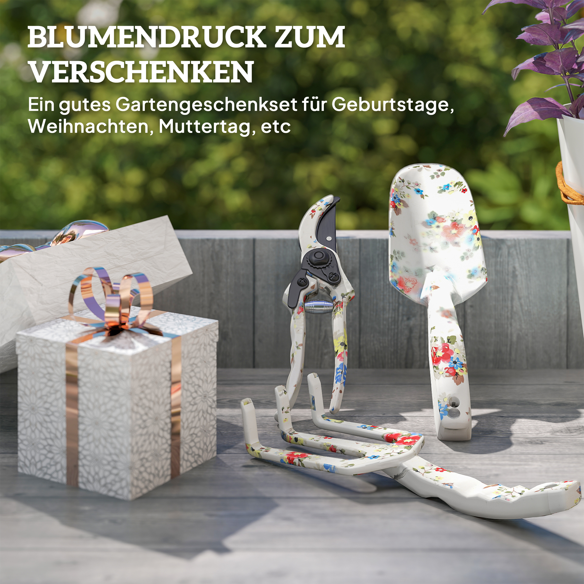 Gartenwerkzeug Set 3 Stück Garten Werkzeug aus Metall mit Blumenkelle Handrechen Gartenschere