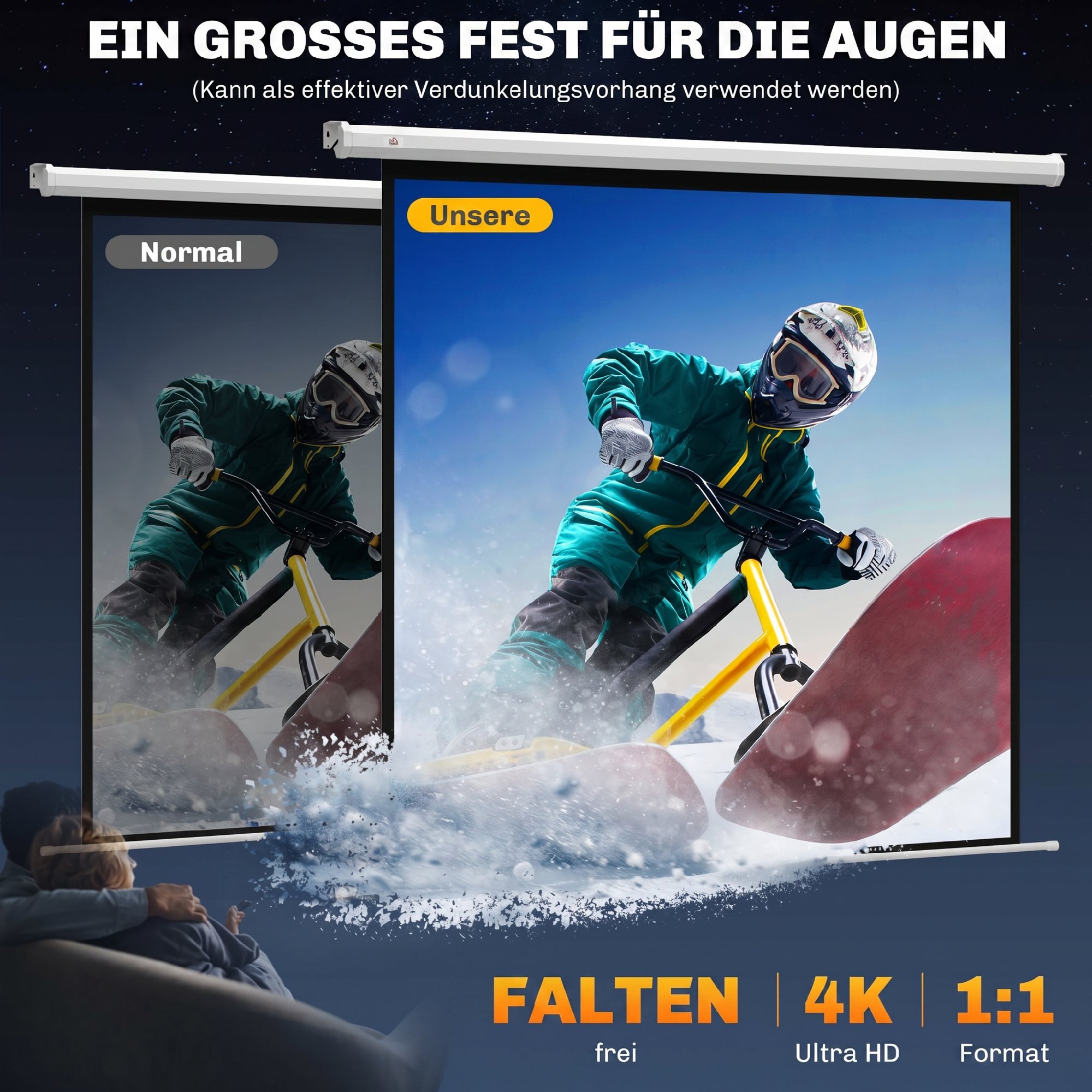 Beamer Leinwand 189,5 x 189,5 cm 92 Zoll 1:1 HD 4K Rollo-Leinwand für Heimkino für Heimkino Büro-Präsentationen