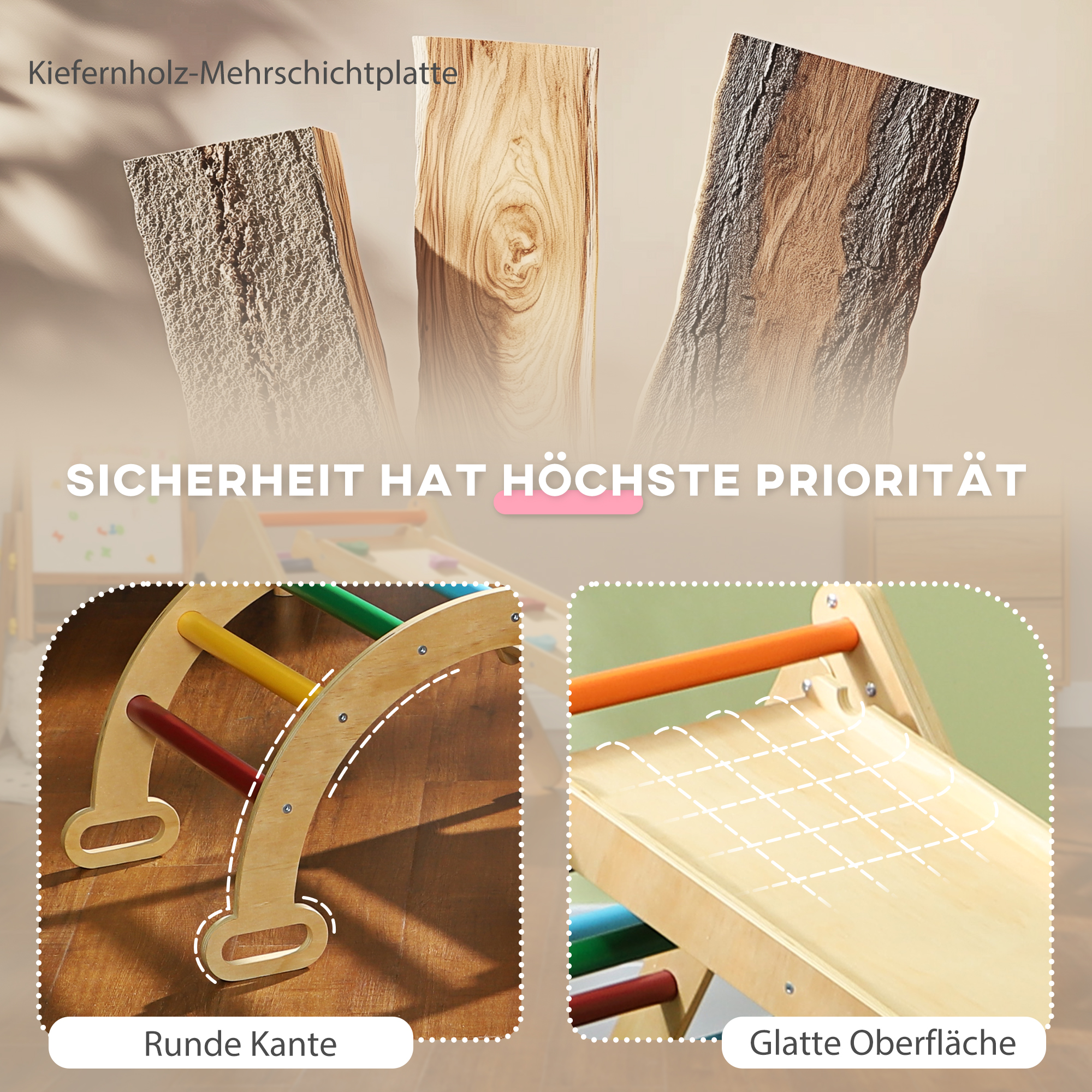 5-in-1-Kinder-Klettergerüst mit Rampe, Brücke, Dreiecks-Leiter, 18-48 Monate, Bunt,