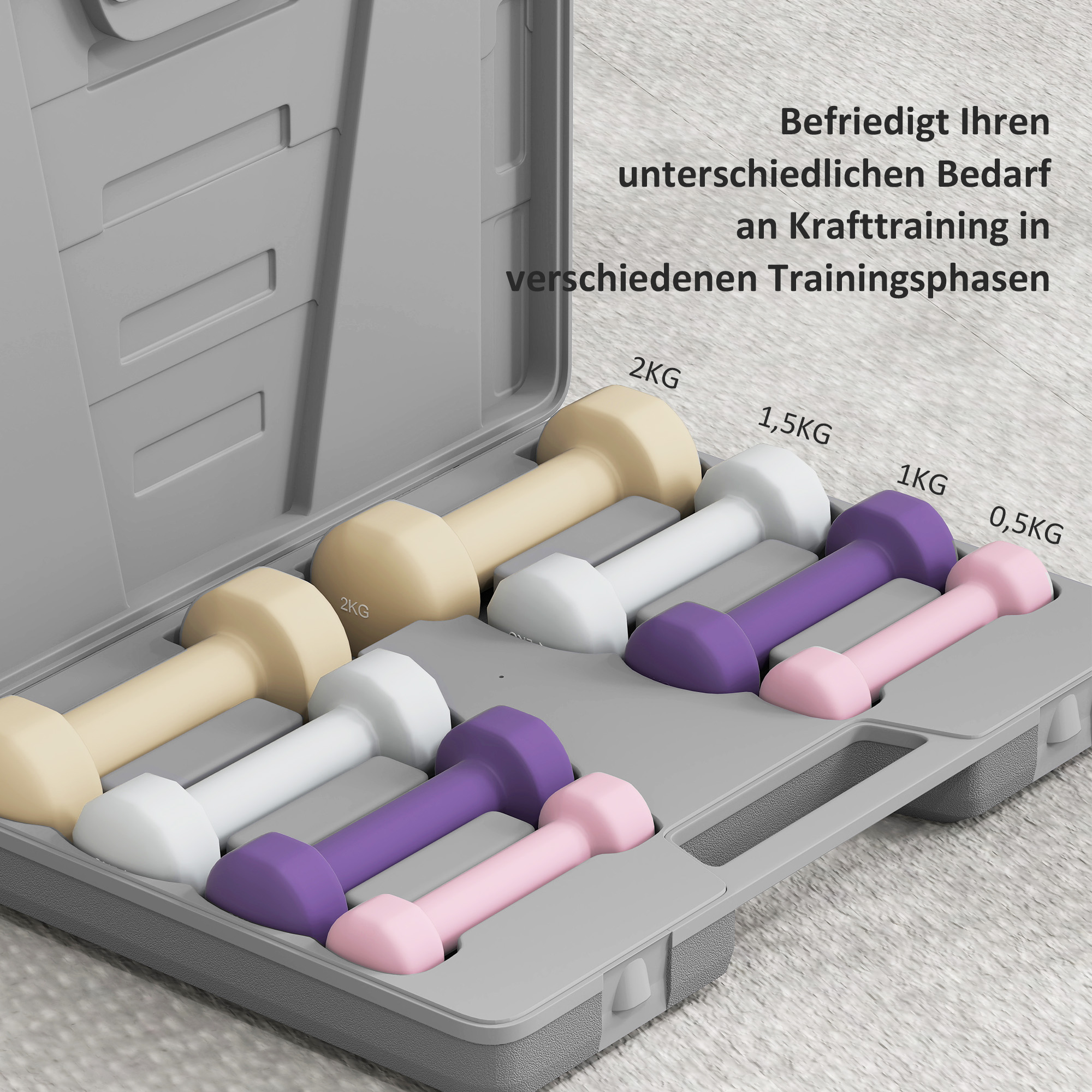 Hantelset 4 Paar 0,5kg-10kg Hanteln mit Koffer, Hantel-Set aus Gusseisen, Hexagon