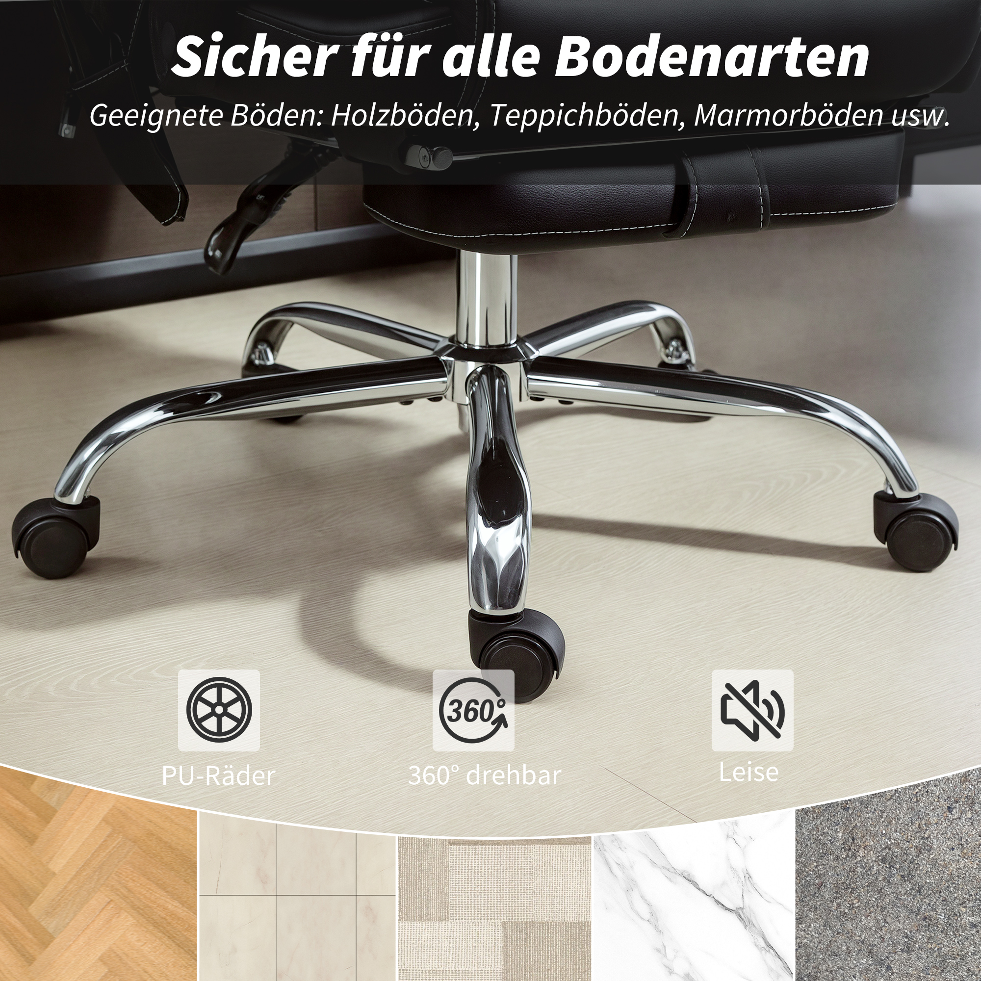 Bürostuhl Ergonomisch mit Massagefunktion Schreibtischstuhl mit Fußstütze, Kunstleder Schwarz