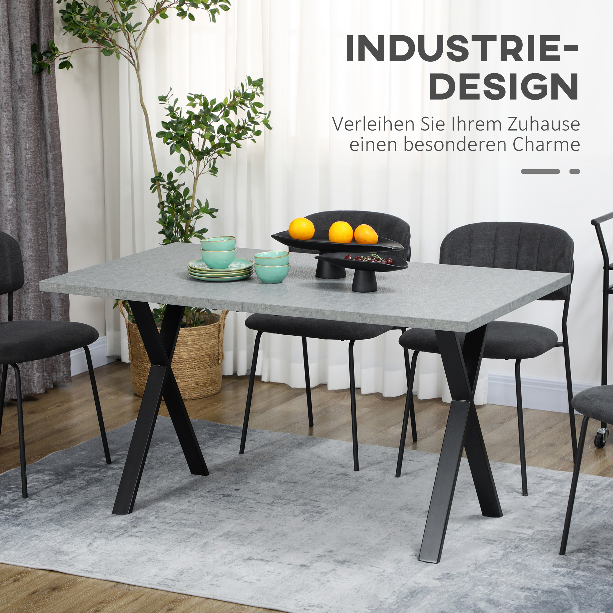 Esstisch, Küchentisch, Tischplatte in Steinoptik, Stahlbeine, 140 x 80 x 76 cm