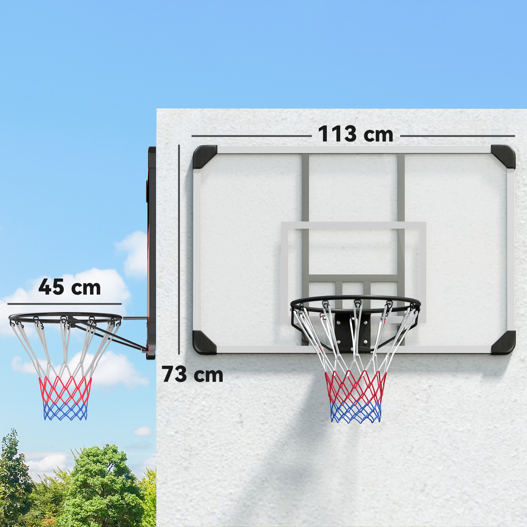 Basketballkorb, bruchsichere Rückwand, Indoor & Outdoor, Stahlrahmen, Schwarz