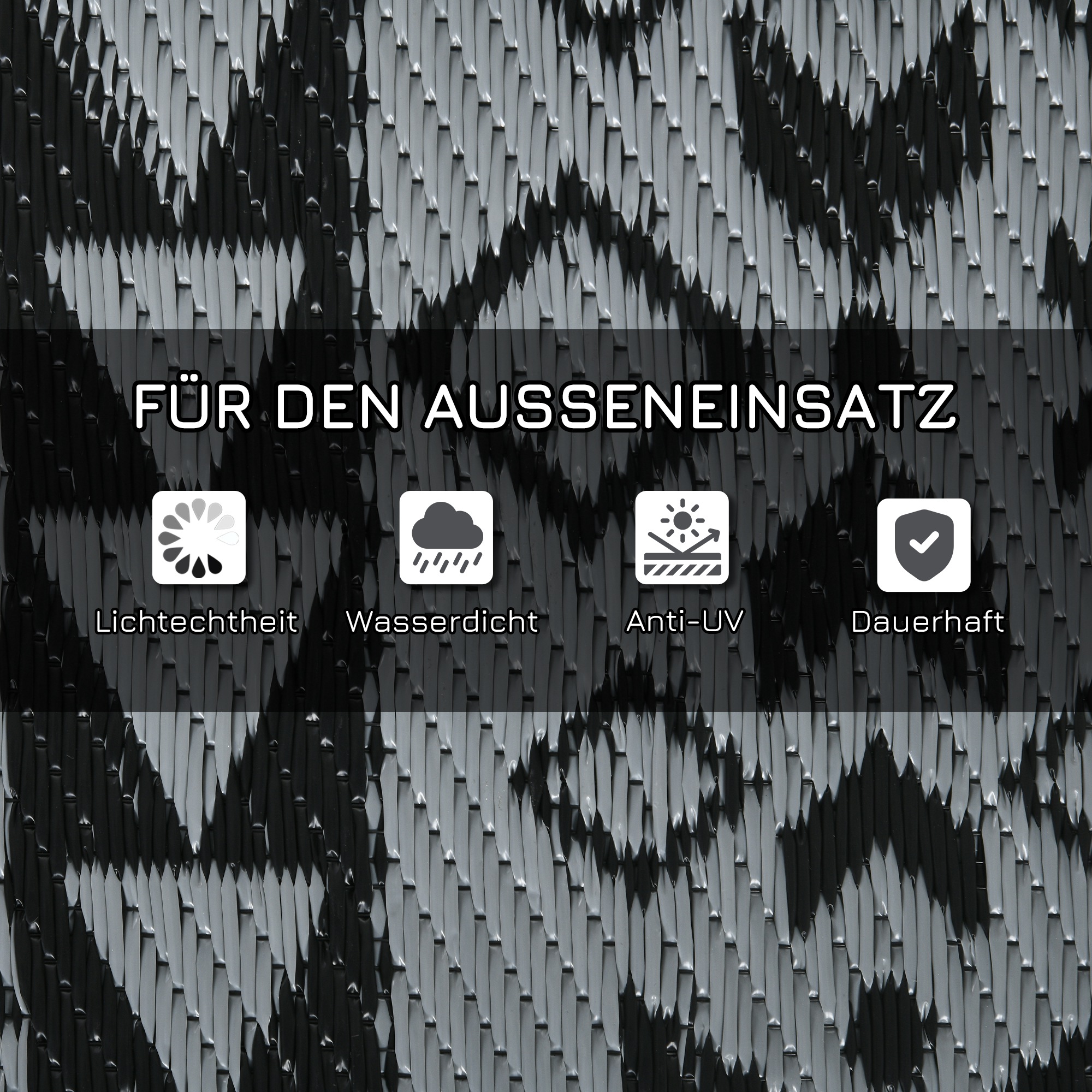 Outdoor Wendeteppich, wasserfest, geometrisch, 182x274cm, Schwarz/Grau