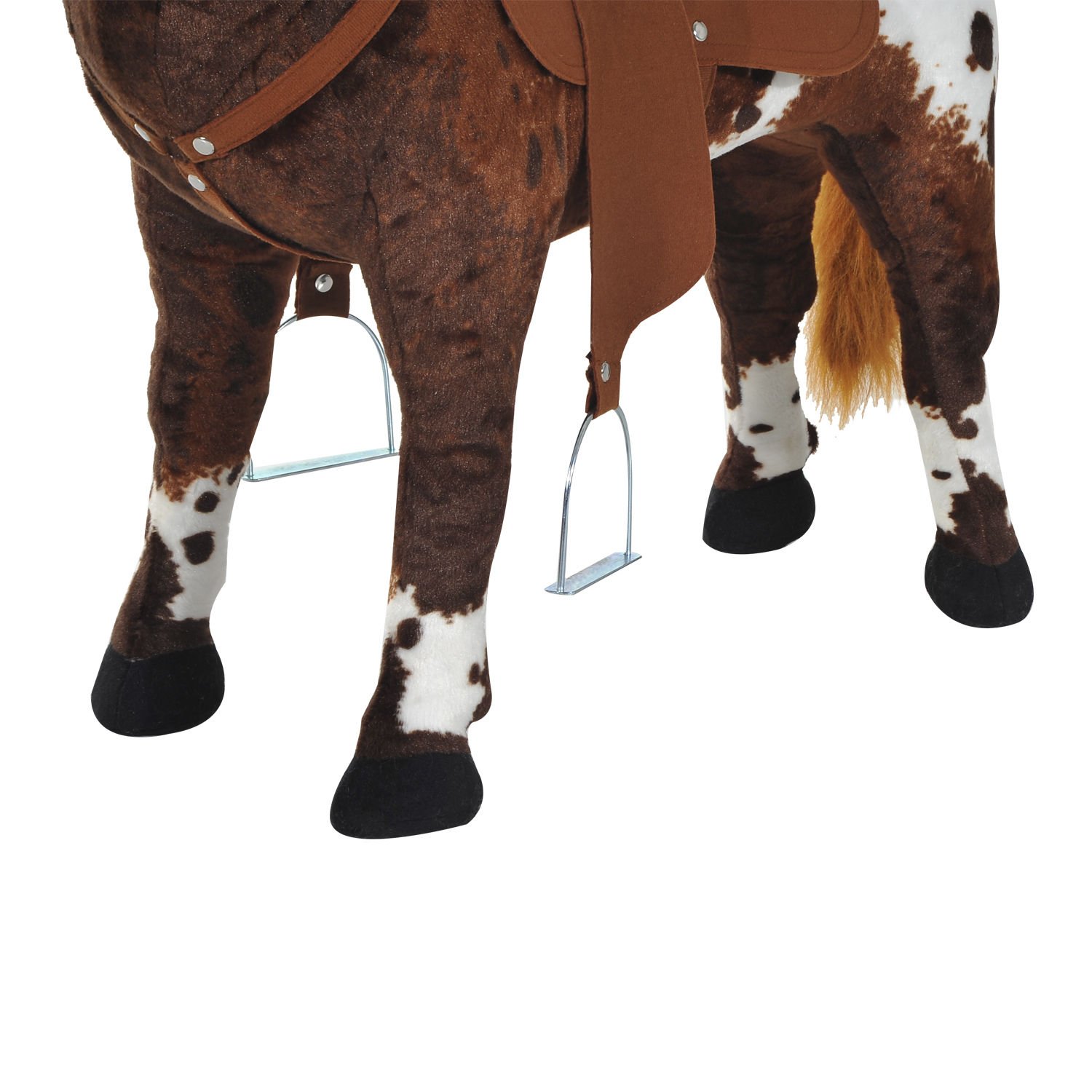Reitpferd Spielpferd zum Reiten Stehpferd mit Sattel, Sound, Steigbügel Plüschpferd für Kinder ab 2 Jahren Braun