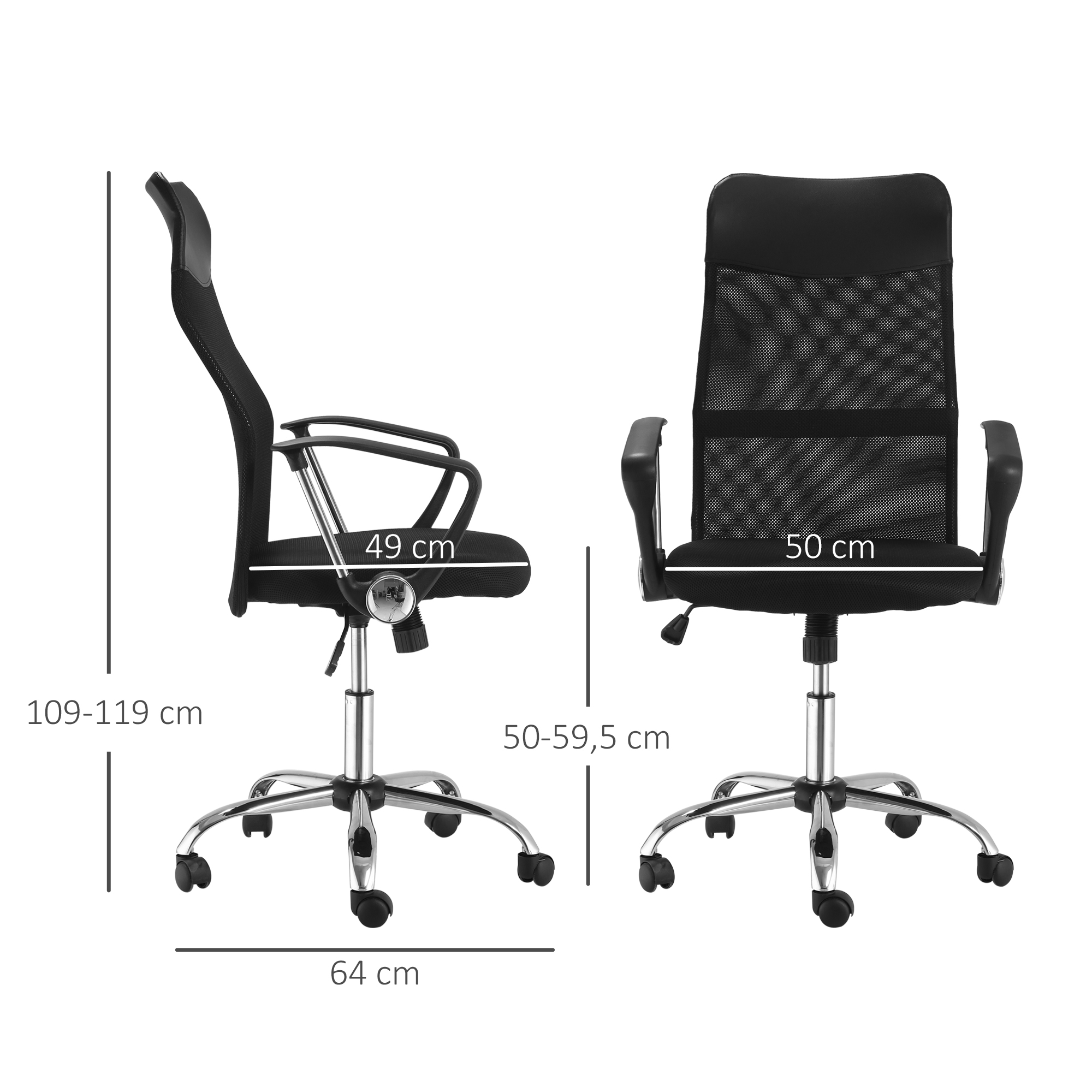 Ergonomischer Bürostuhl, Gaming Stuhl, Drehstuhl mit Wippenfunktion, höhenverstellbarer Schreibtischstuhl, Schaumstoff, Netz, Schwarz,  63 x 65 x 109-119 cm