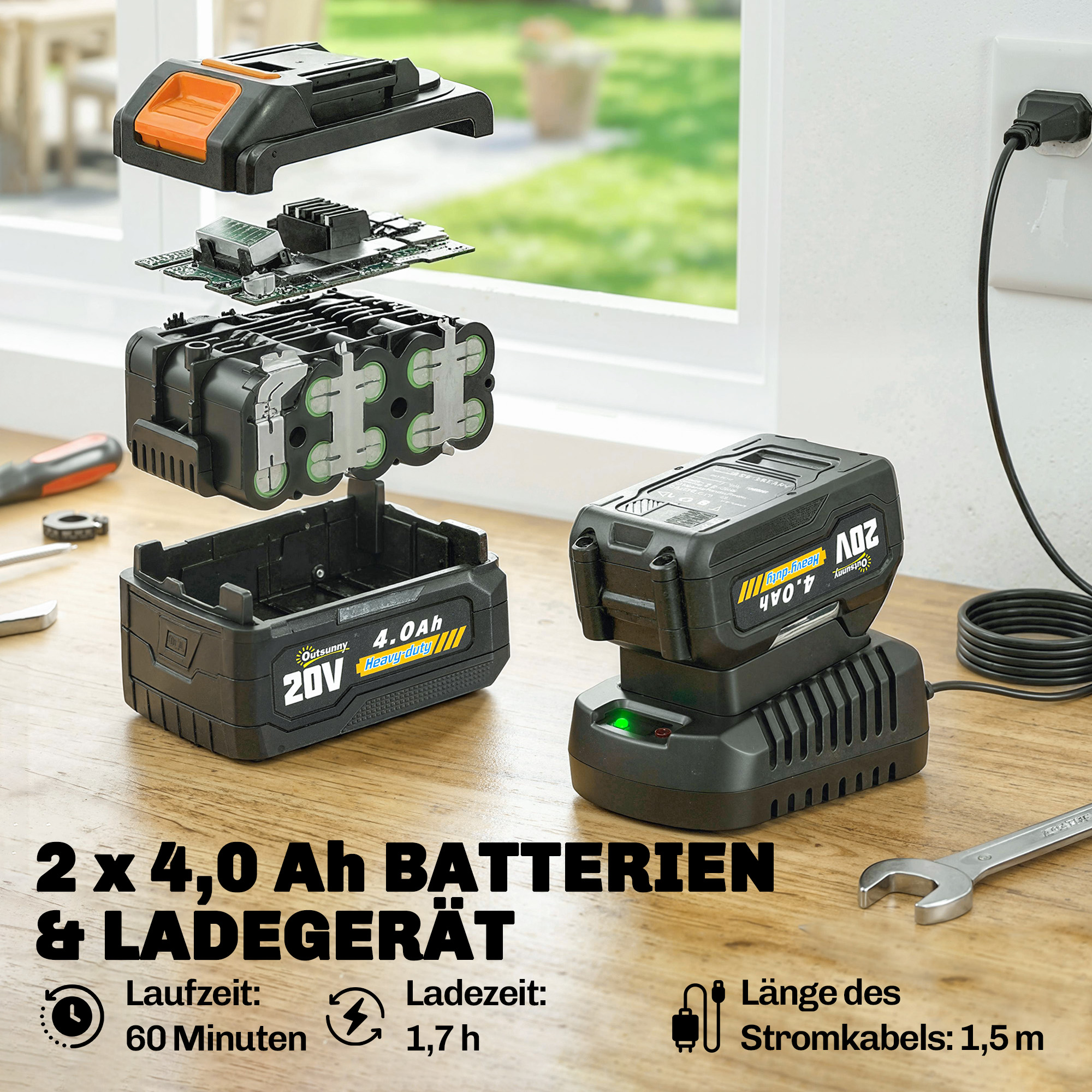 Akku Rasentrimmer 21V Freischneider mit 2x4.0Ah Akkus Ladegerät 25 cm Schnittbreite Verstellbarer Teleskop-Griff