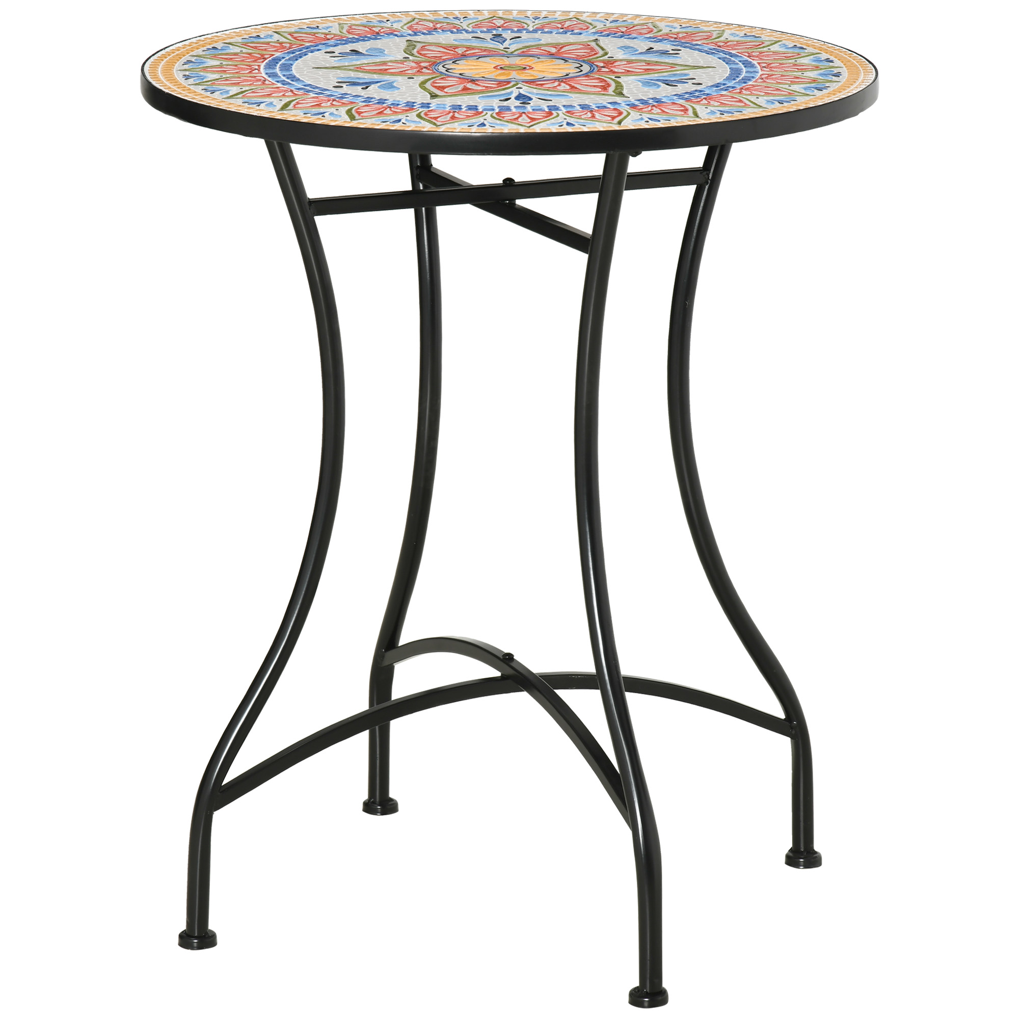 Gartentisch Ø60 cm, Wetterfest Balkontisch aus Metall, Esstisch Outdoor, Campingtisch Beistelltisch, rund Terrassentisch für Garten Terrasse Balkon Rot+Blau+Weiß