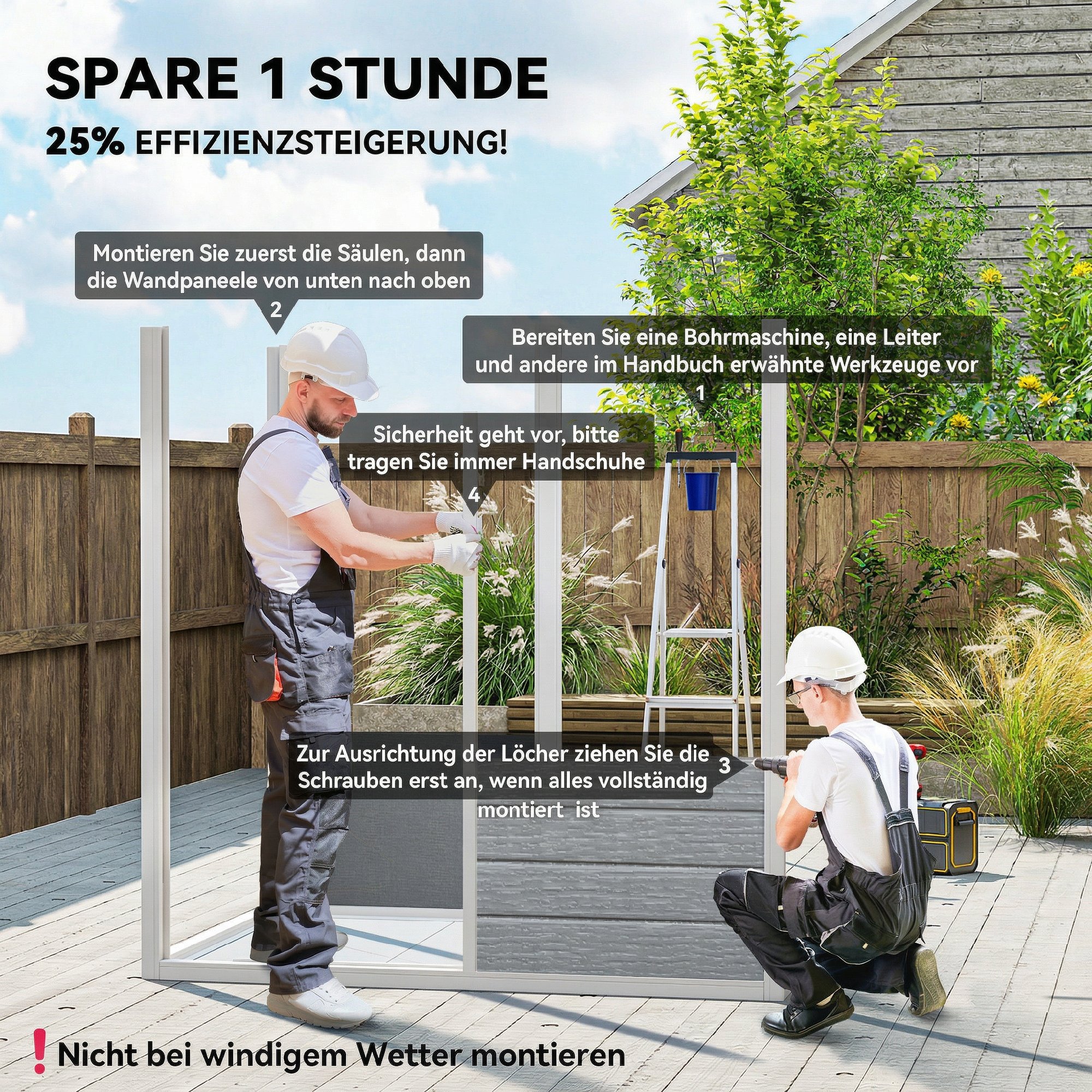 Gerätehaus 1,9m² 182 x 121 x 200cm Geräteschuppen mit Satteldach Boden Abschließbarer Tür