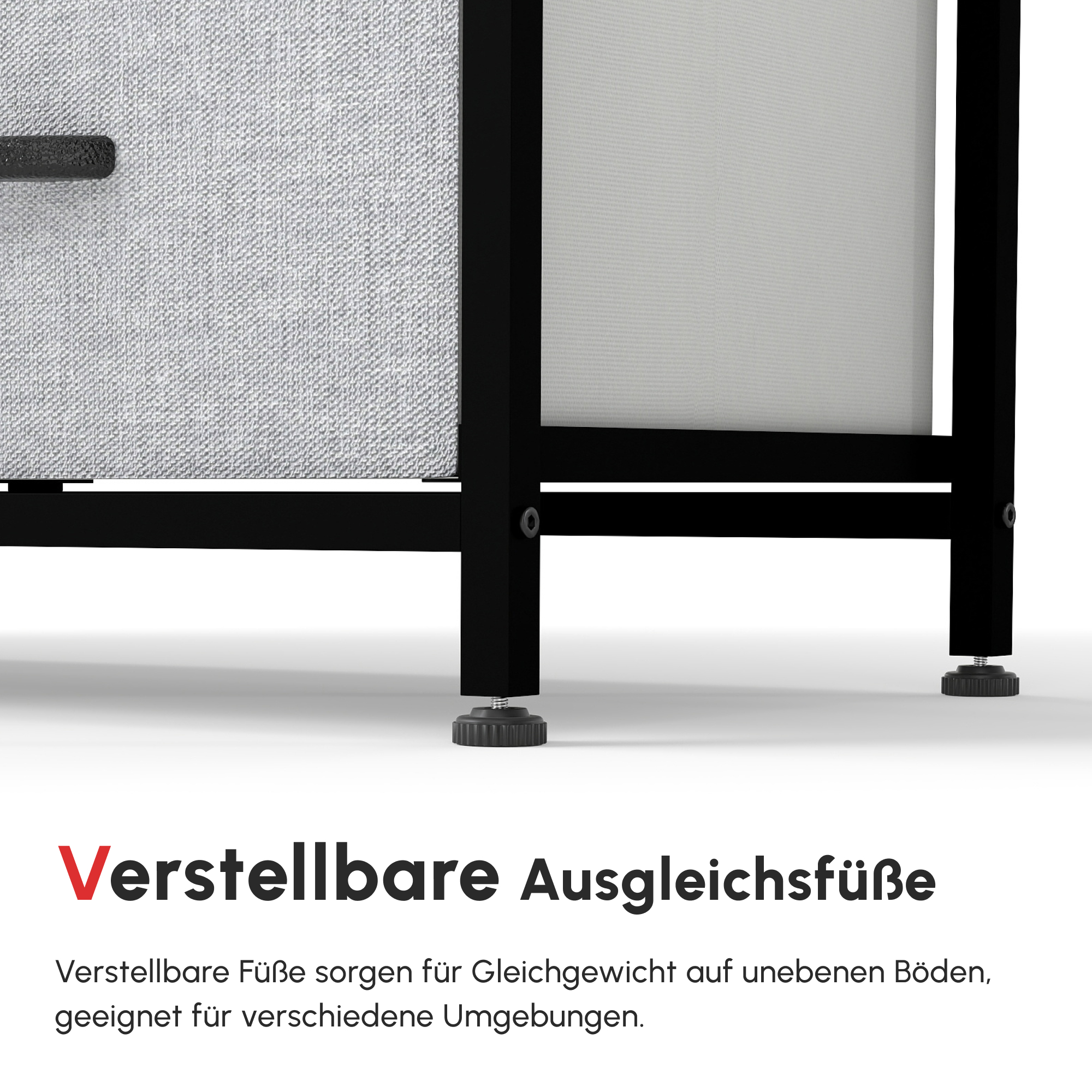 Kommode Sideboard, 6 Schubladen, Stoffschubladen, 80 cm x 30 cm x 62,5 cm, Braun + Schwarz + Grau