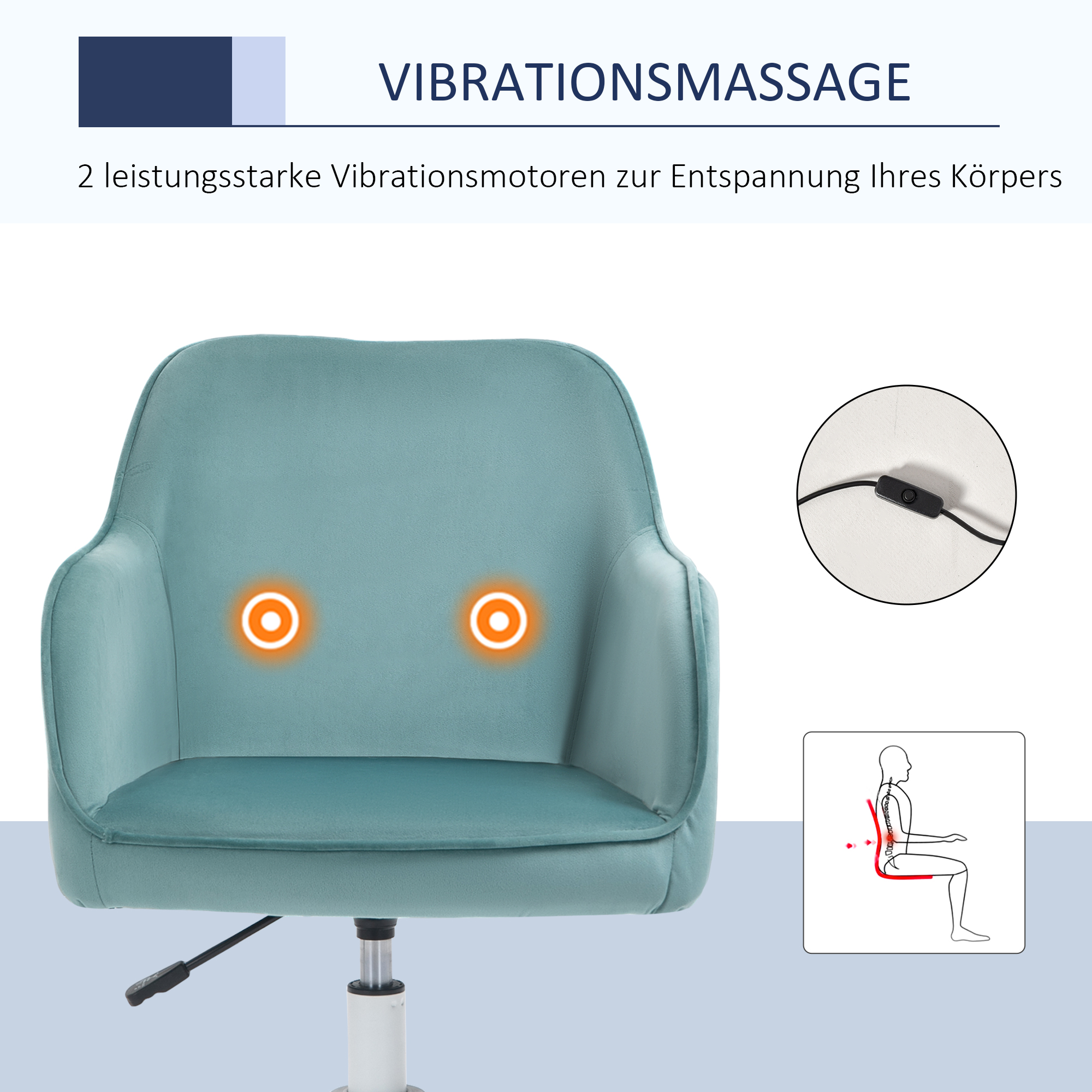 Massage-Bürostuhl in Samtoptik mit Vibrationsfunktion 55 cm x 65 cm x 86  cm Grün