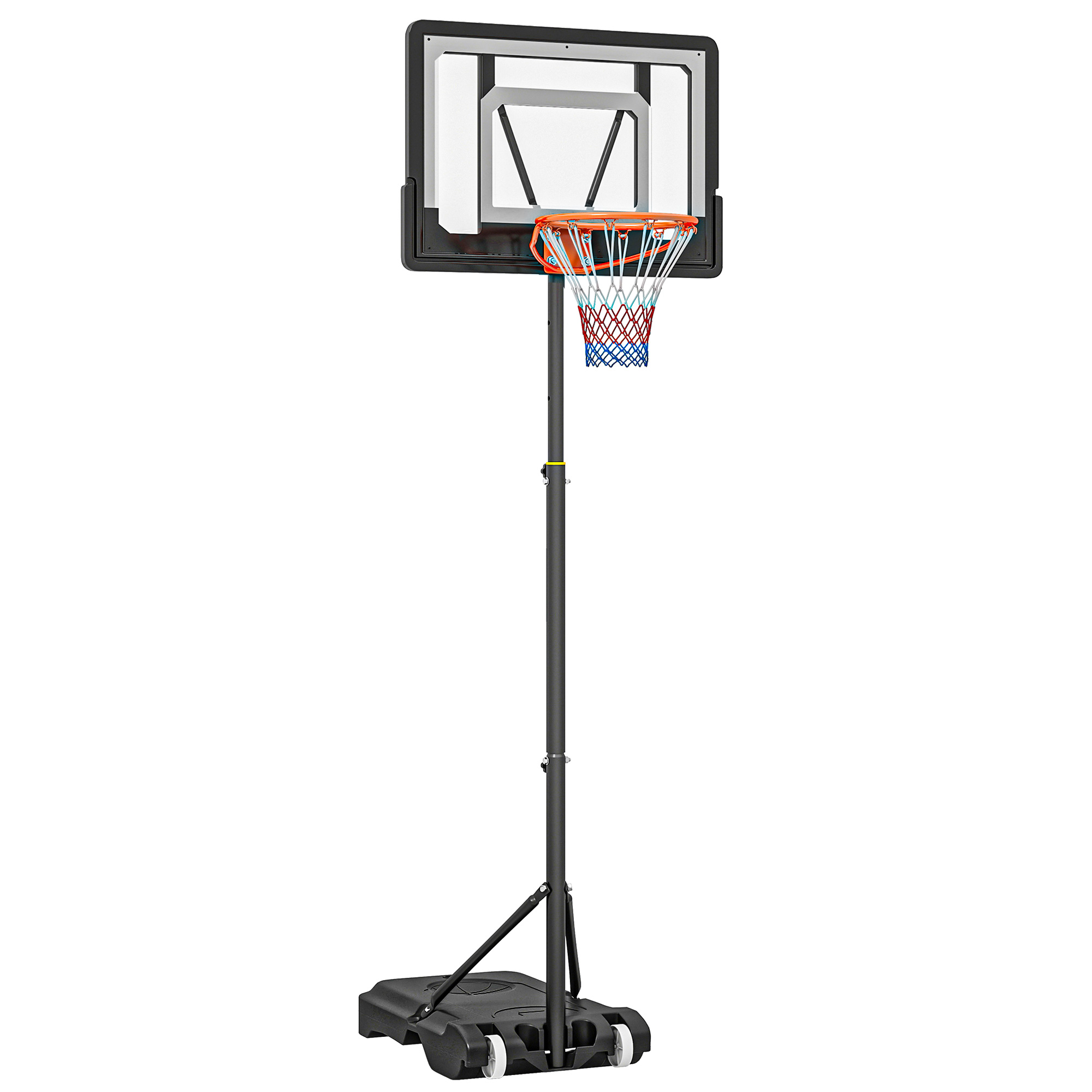 Basketballständer mit Rollen 83x55cm Rückwand, Mobiler Basketballkorb mit Ständer, verstellbare Korbhöhe 156 bis 210 cm, Basketballanlage für Jugendliche, fürs Außenbereich