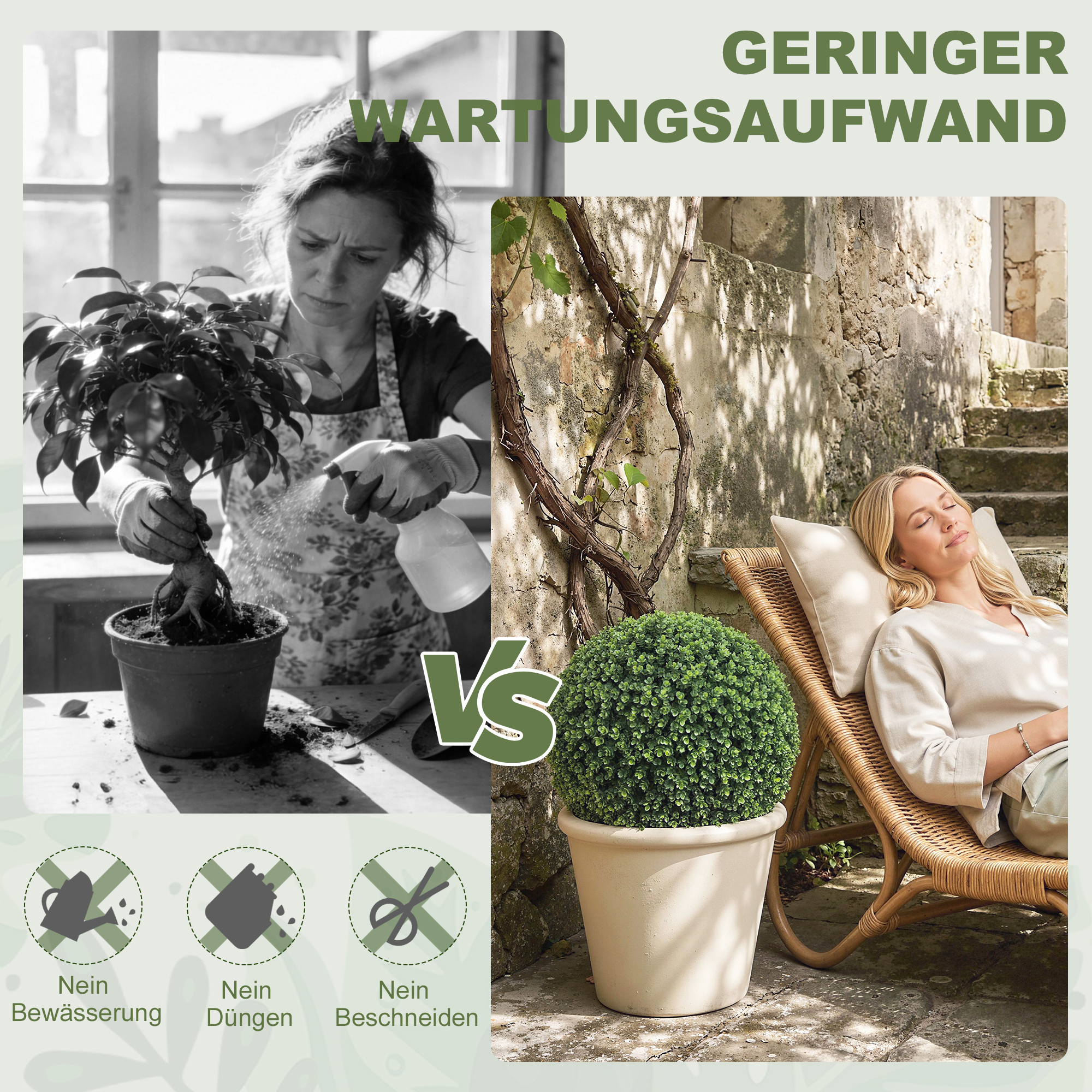 52 cm künstliche Buchsbaum-Kugeln im 2er-Set, UV-beständige Dekopflanzen mit 1086 Blättern für Innen- und Außen