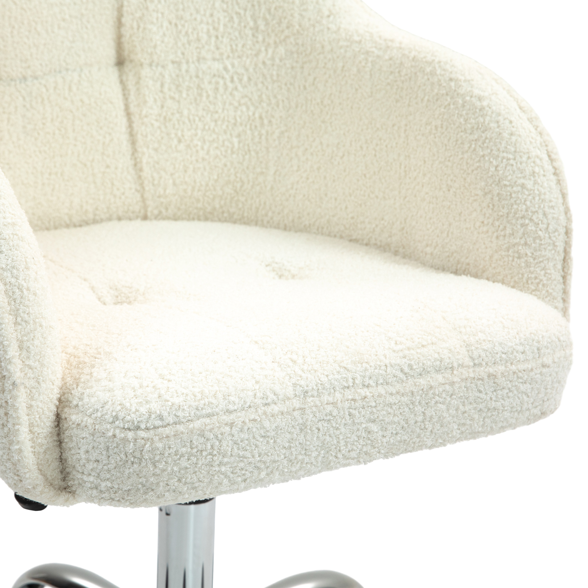 Homeoffice Stuhl, Ergonomisch Schreibtischstuhl mit Wippfunktion, Teddysamtoptik 56 x 61 x 86 cm Cremeweiß