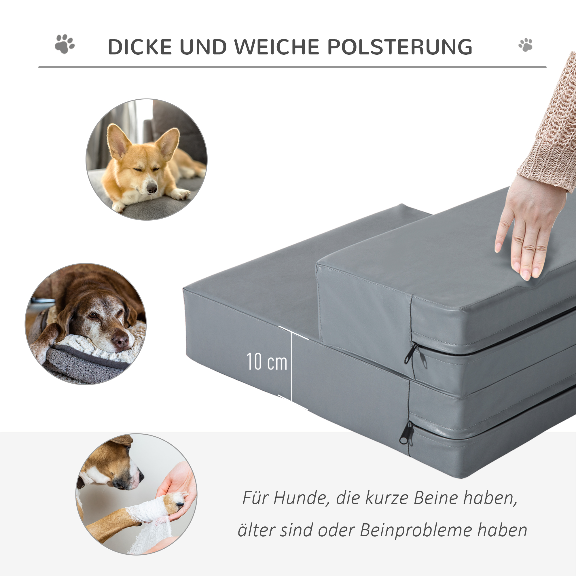 Haustiertreppe Tierunterlage 2 Stufen Klappbar bis 7 kg Hundetreppe Treppe Unterlage für Katzen und Hunde Grau L45 x B39 x H20 cm