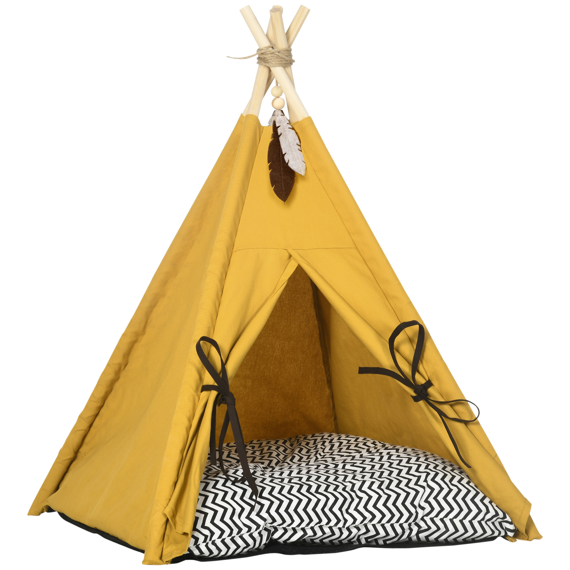 Tierbett, drolliges Tipi-Design, mit weichem Liegekissen, Bodenmatte, für Hunde und Katzen, 60 x 60 x 76 cm