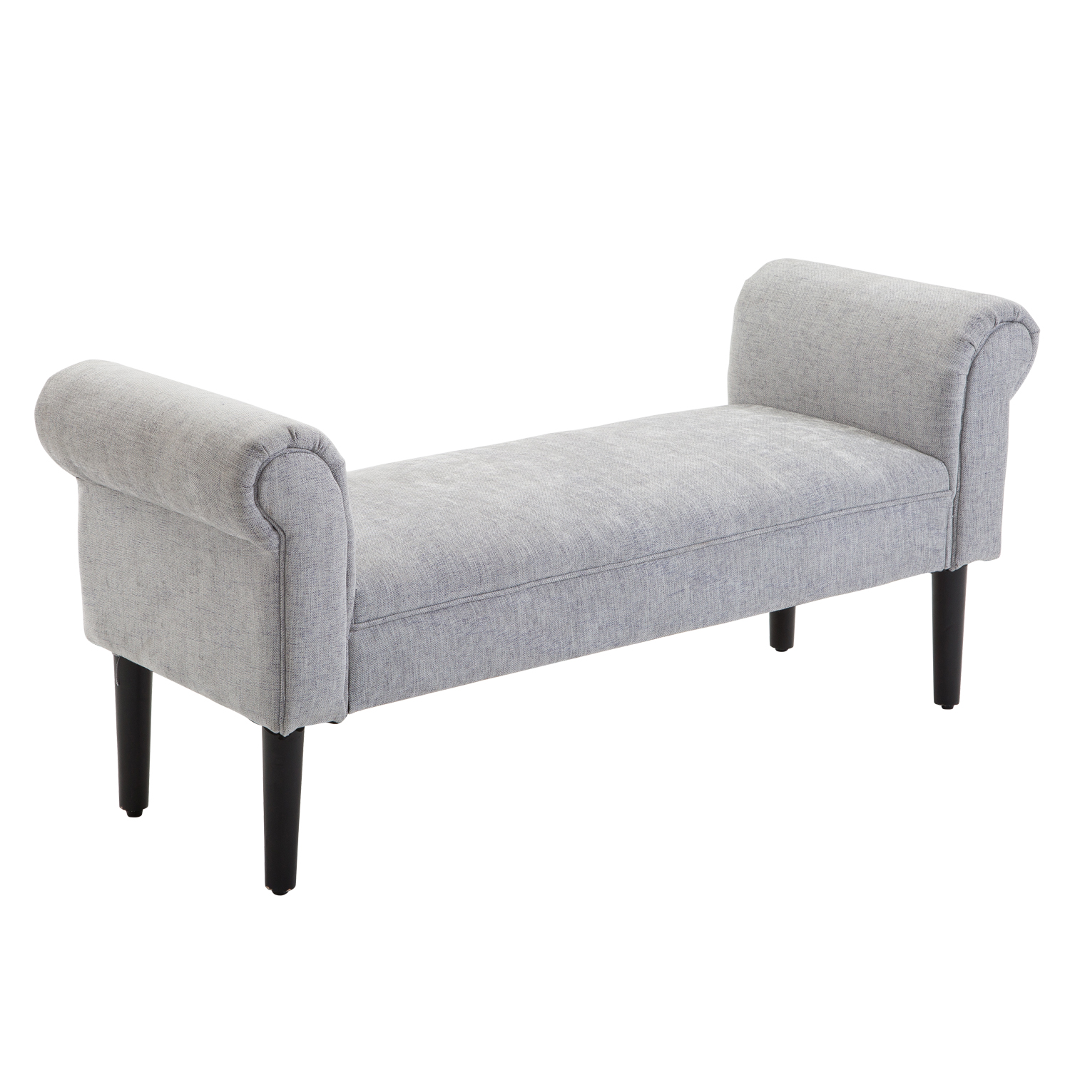 Polsterbank Sitzbank Lounge Sitzhocker Flurbank Bettbank elegant mit gerollten Seiten Leinenstoff Schaumstoff Polyester Hellgrau 132 x 45,5 x 58 cm