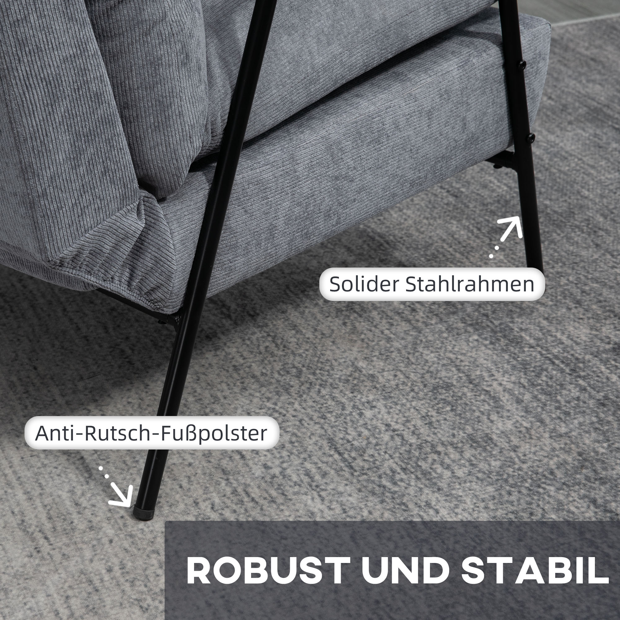 Sessel mit Ottomane Polstersessel Relaxsessel, inkl, Kissen, 68 cm x 91,5 cm x 88 cm, Hellgrau