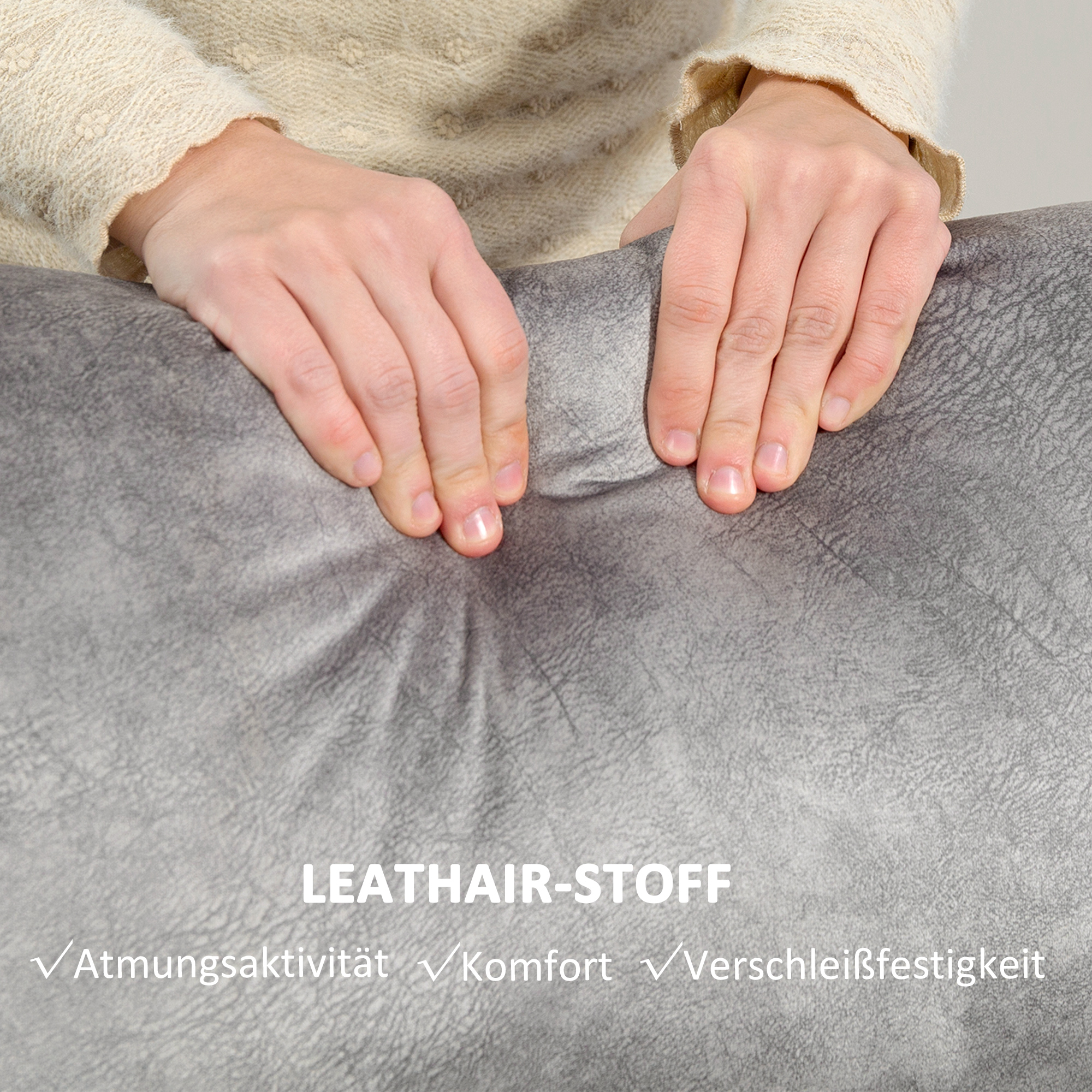 Doppelsitz-Sessel, Relaxsessel mit verstellbarer Doppellehne und Fußablage, für Wohnzimmer, Stoffbezug, Grau