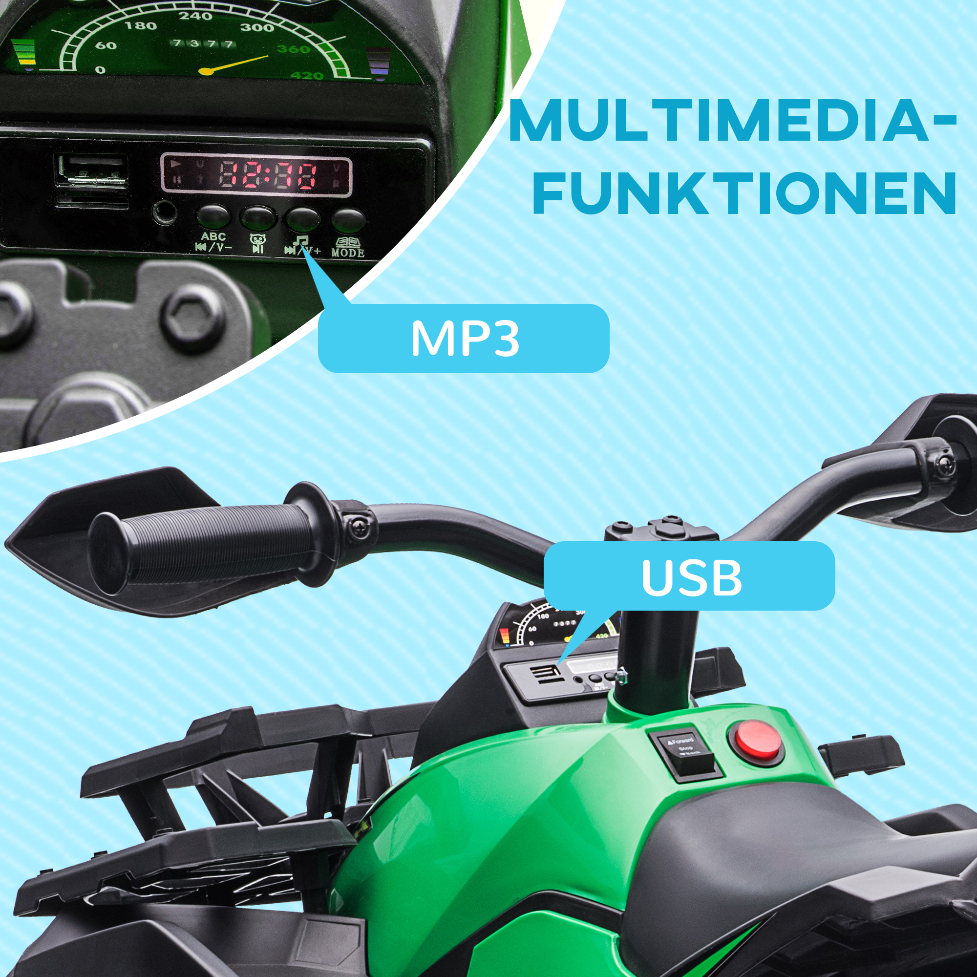 Elektroquad für Kinder, Licht & Musikanschluss, 3-8 km/h, für 3-5 Jahre, Grün