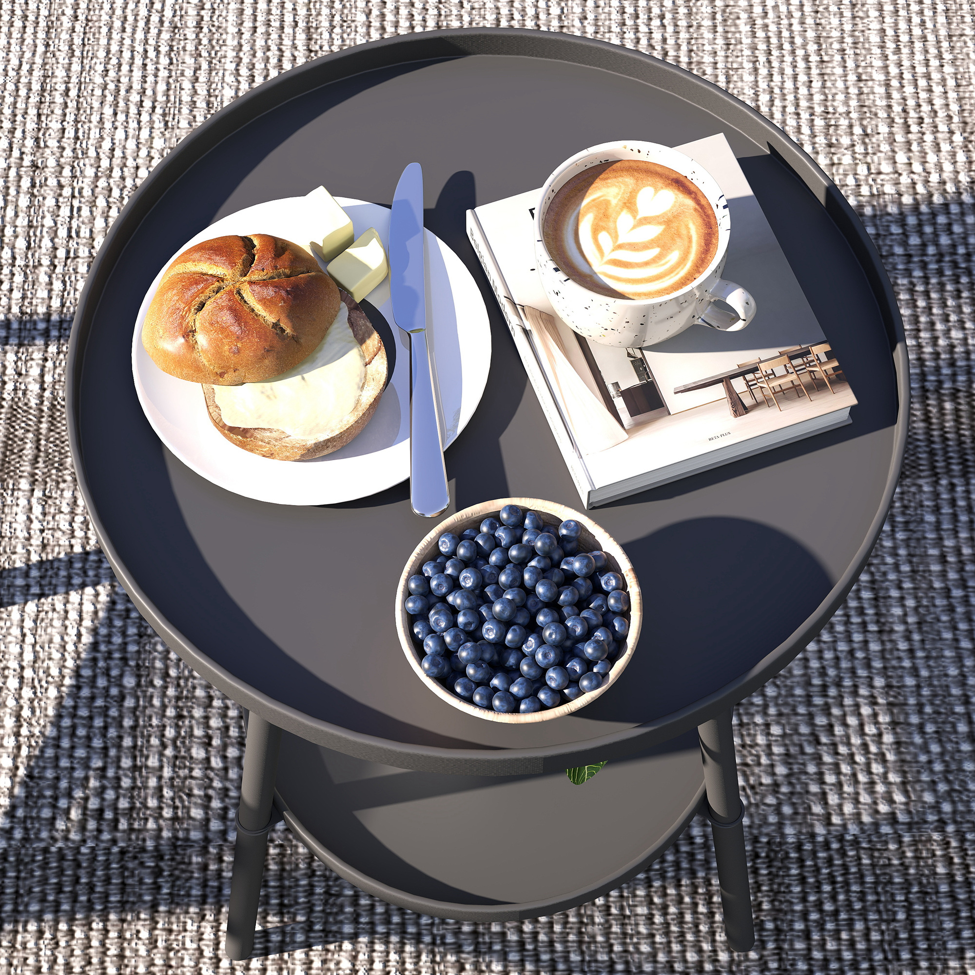 Beistelltisch Garten Zweistufig Gartentisch mit erhöhten Kanten runder Balkontisch Ø32 x 51H cm