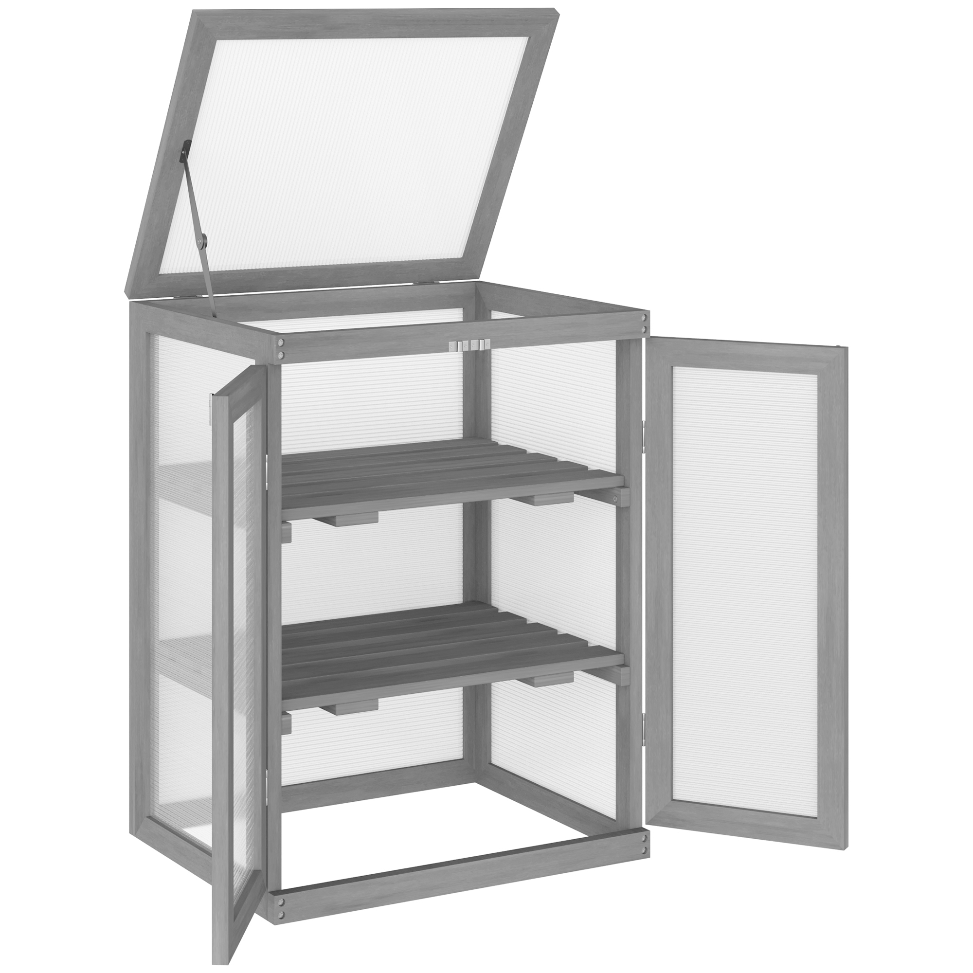 Gewächshaus, Treibhaus, transparent, geeignet für Außenbereiche, Holz+Polycarbonat, 58 x 44 x 78cm