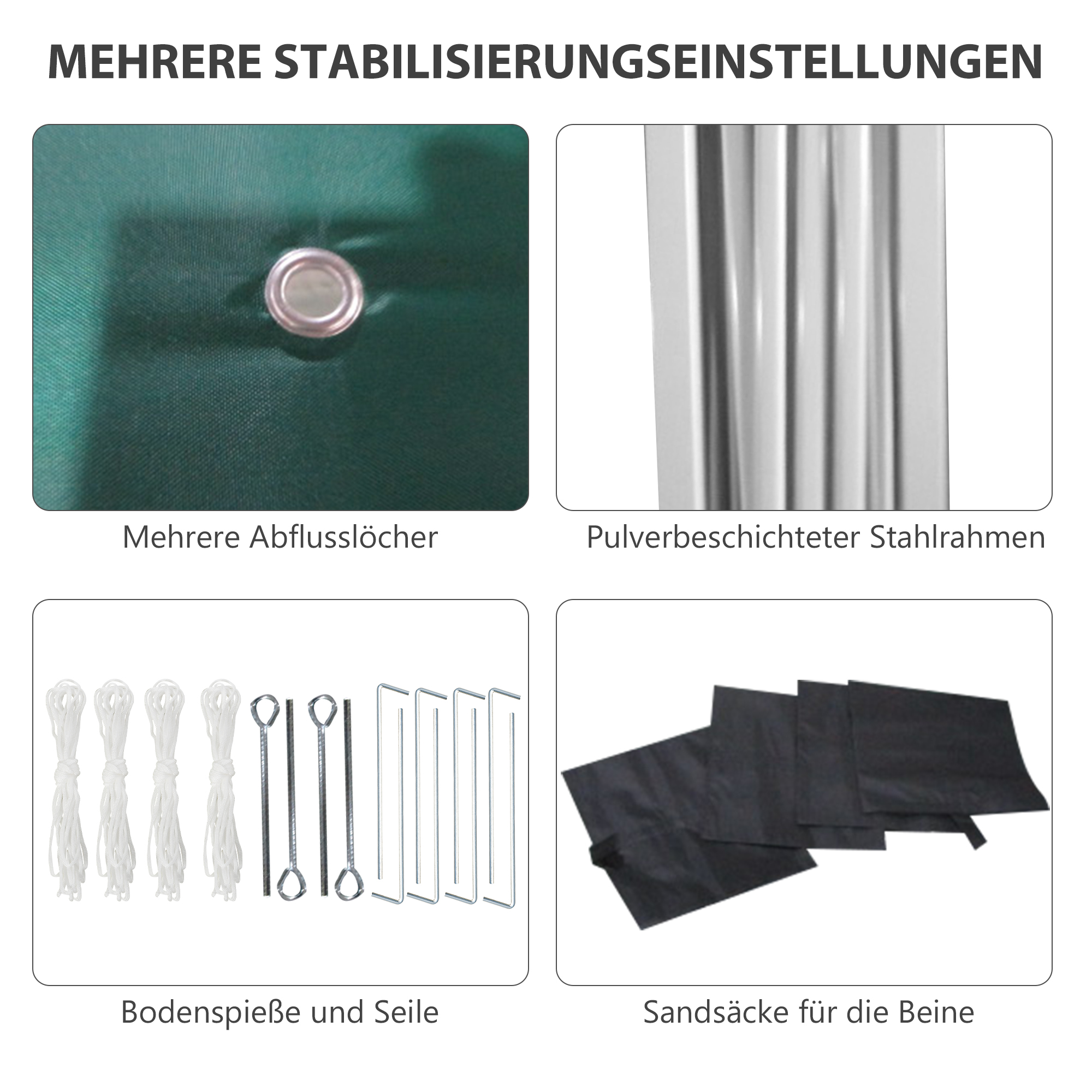 Faltpavillon, 2 Seitenwände, höhenverstellbar, mit Transporttasche, rostfreies Stahlgestell, 3 x 3 m, Grün